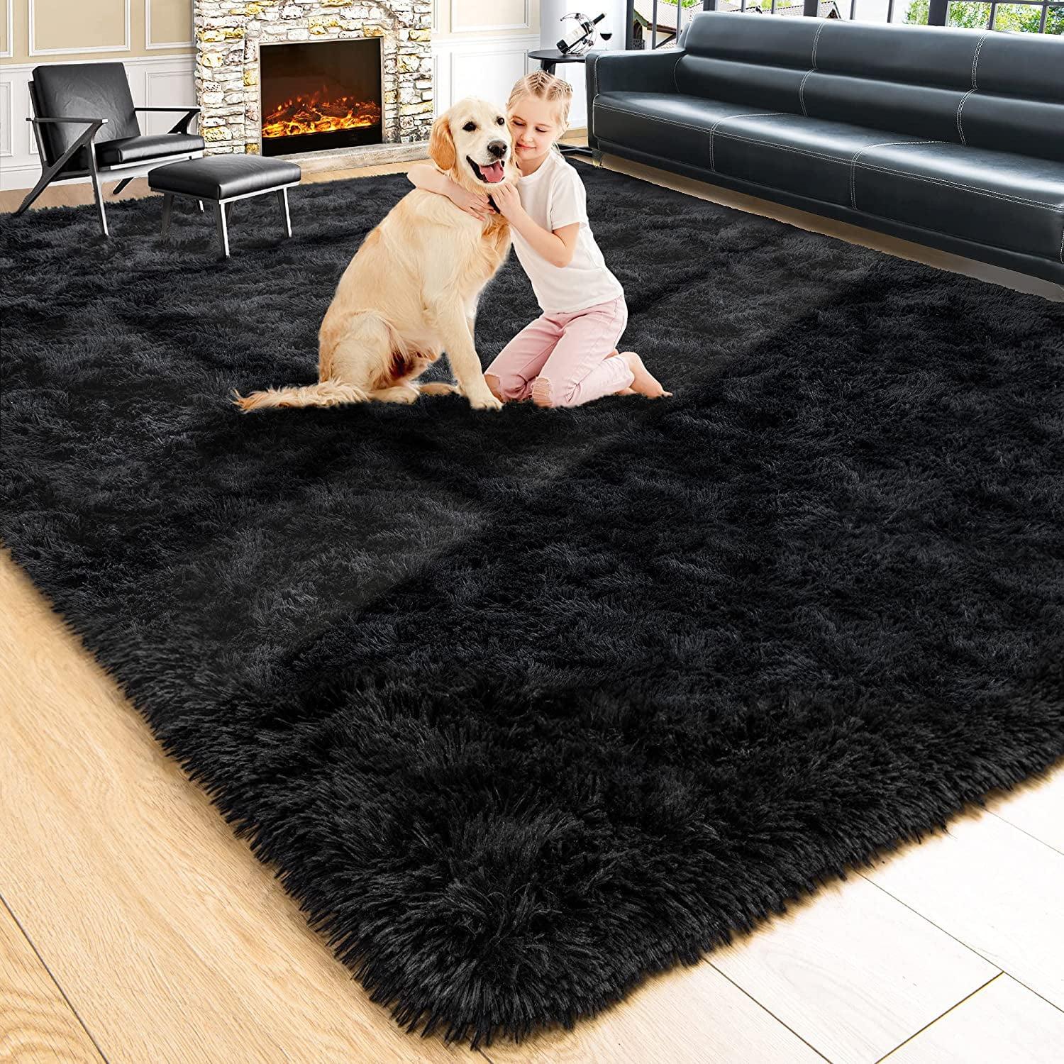 Black 5x8 High Pile Tufted Shag Area Rug with Memory Foam