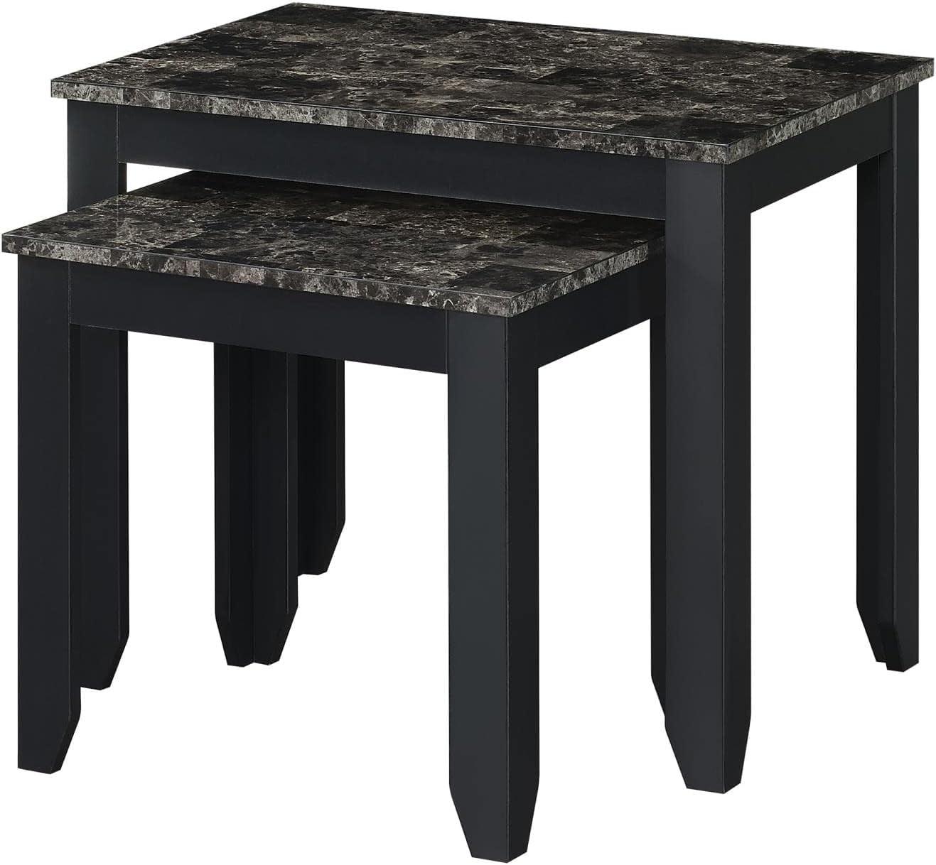 Sleek Duo Black Faux Marble and Wood Nesting End Tables