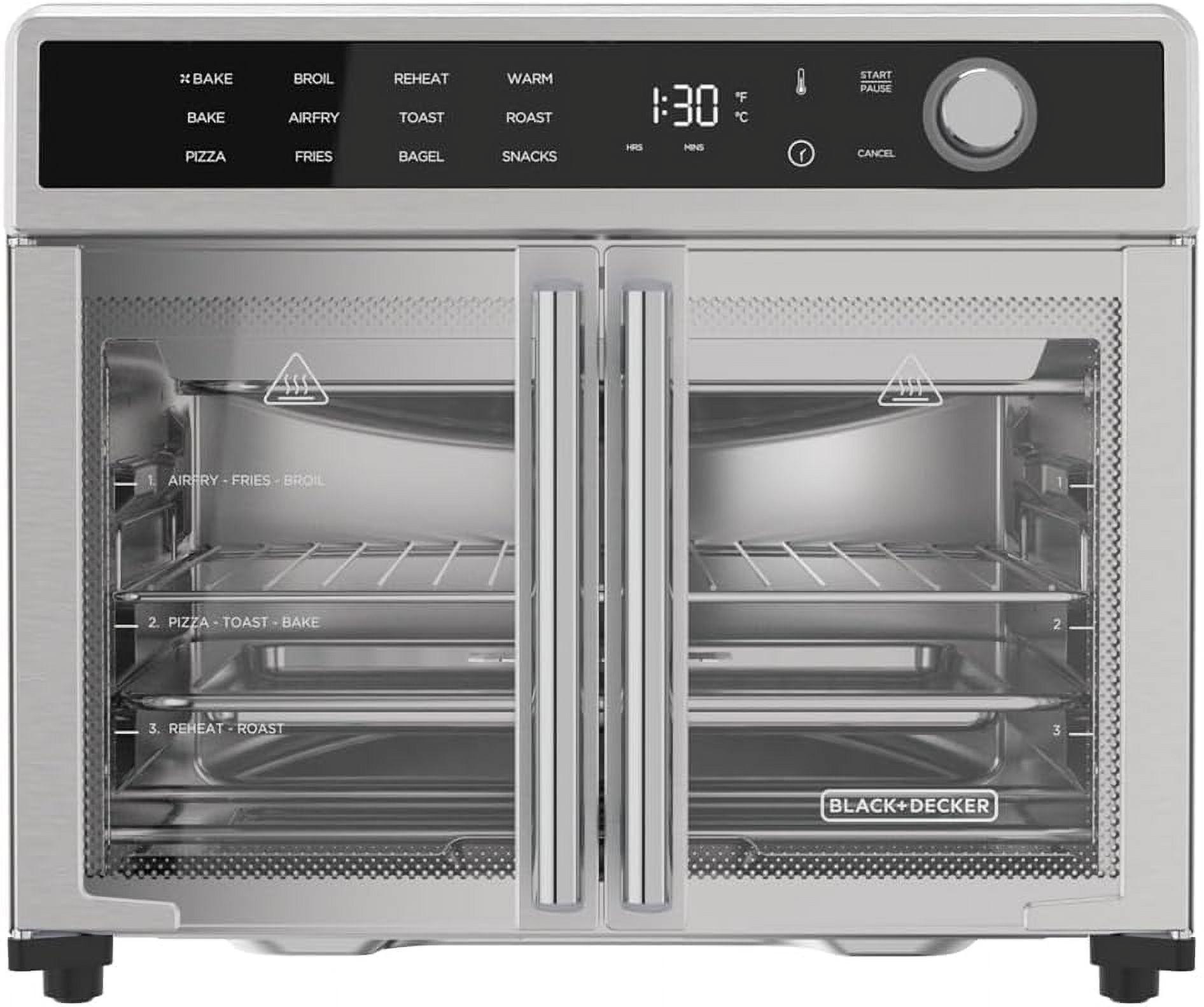 BLACK+DECKER BLACK+DECKER Air Fryer Toaster Oven Combo, 12 in 1 Countertop Convection Oven Cooks Food Fast, Fits a Whole Pizza, French Doors