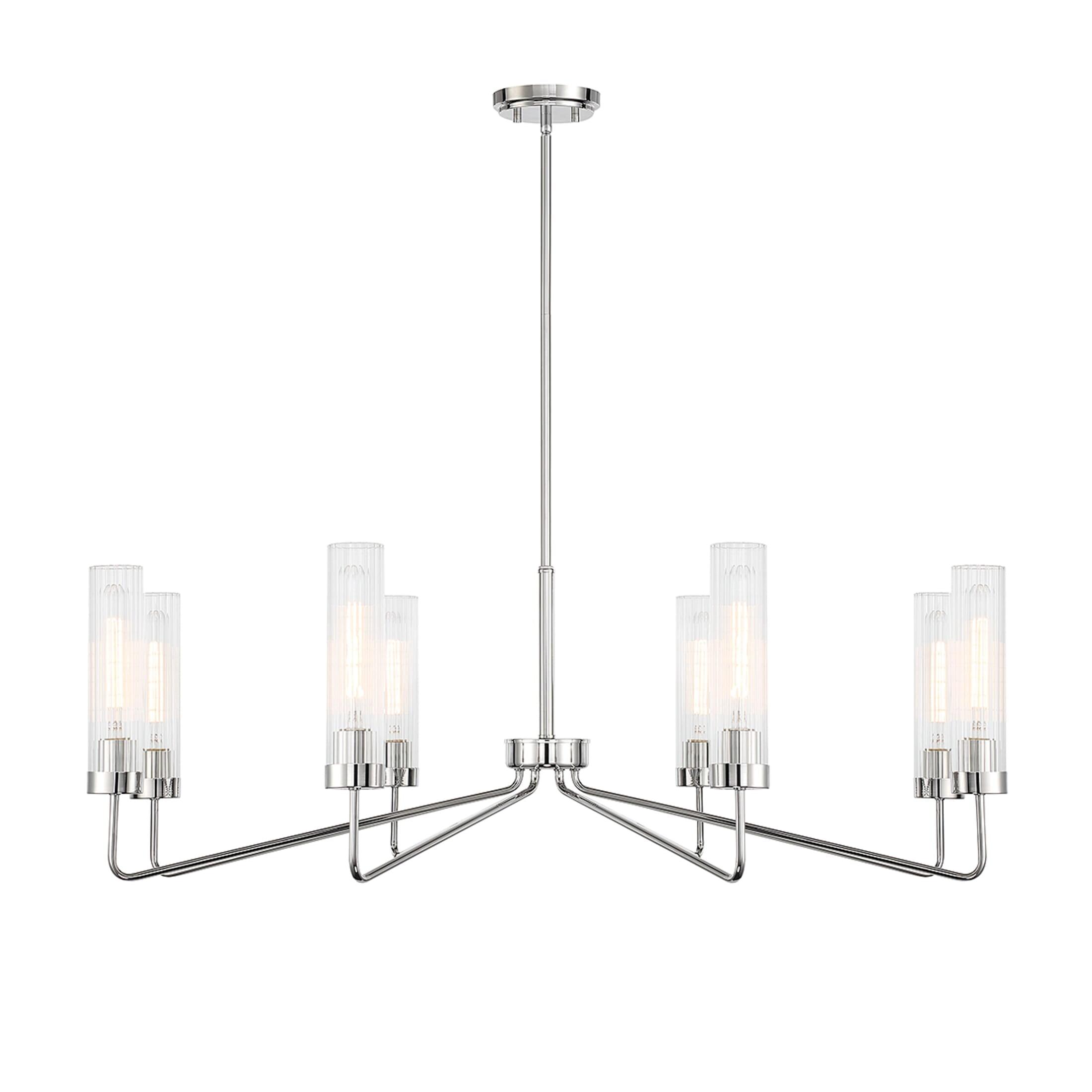 Baker 8-Light Polished Nickel Chandelier with Clear Ribbed Glass Shades