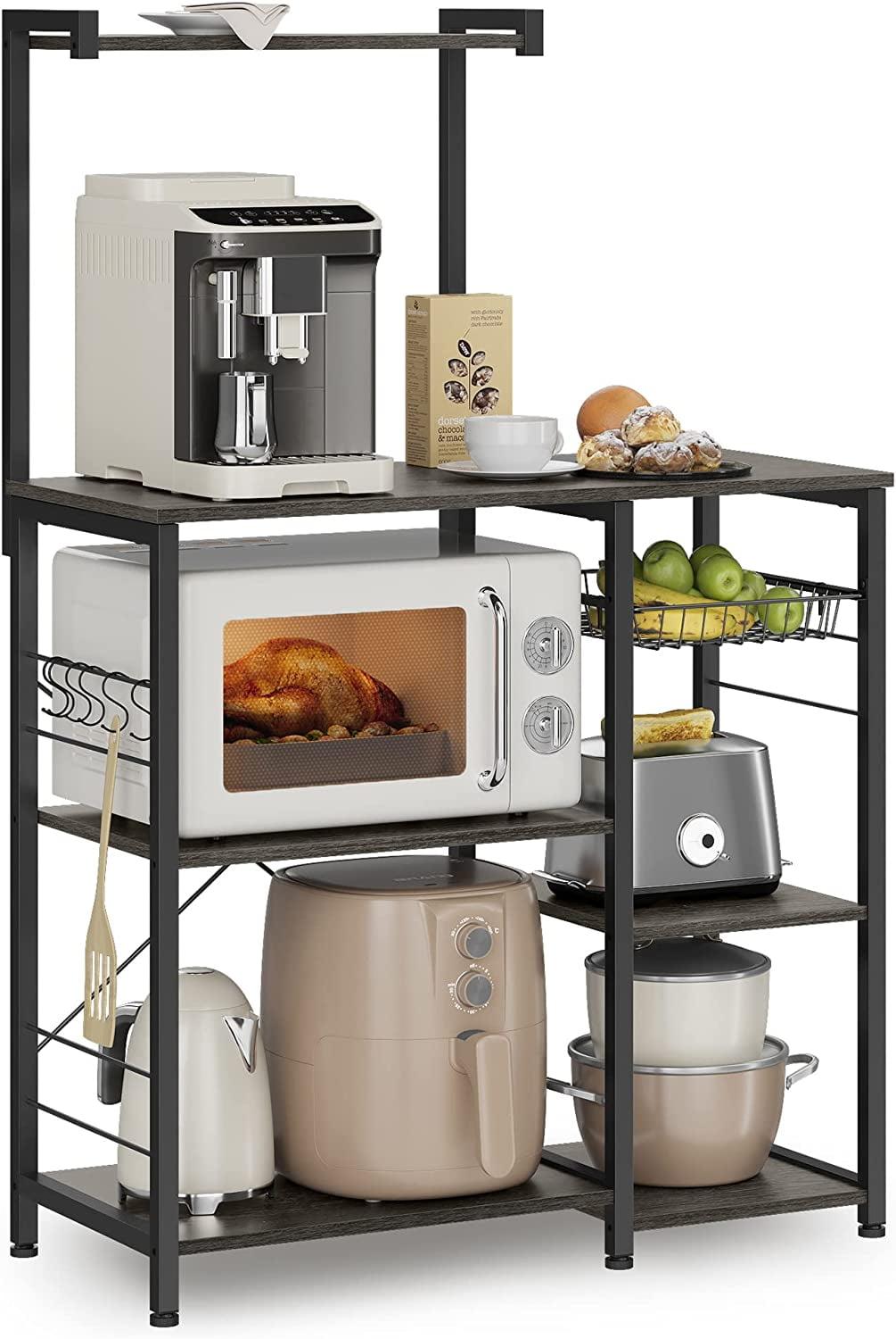 Charcoal Gray and Black Adjustable Baker's Rack with Hooks and Shelves