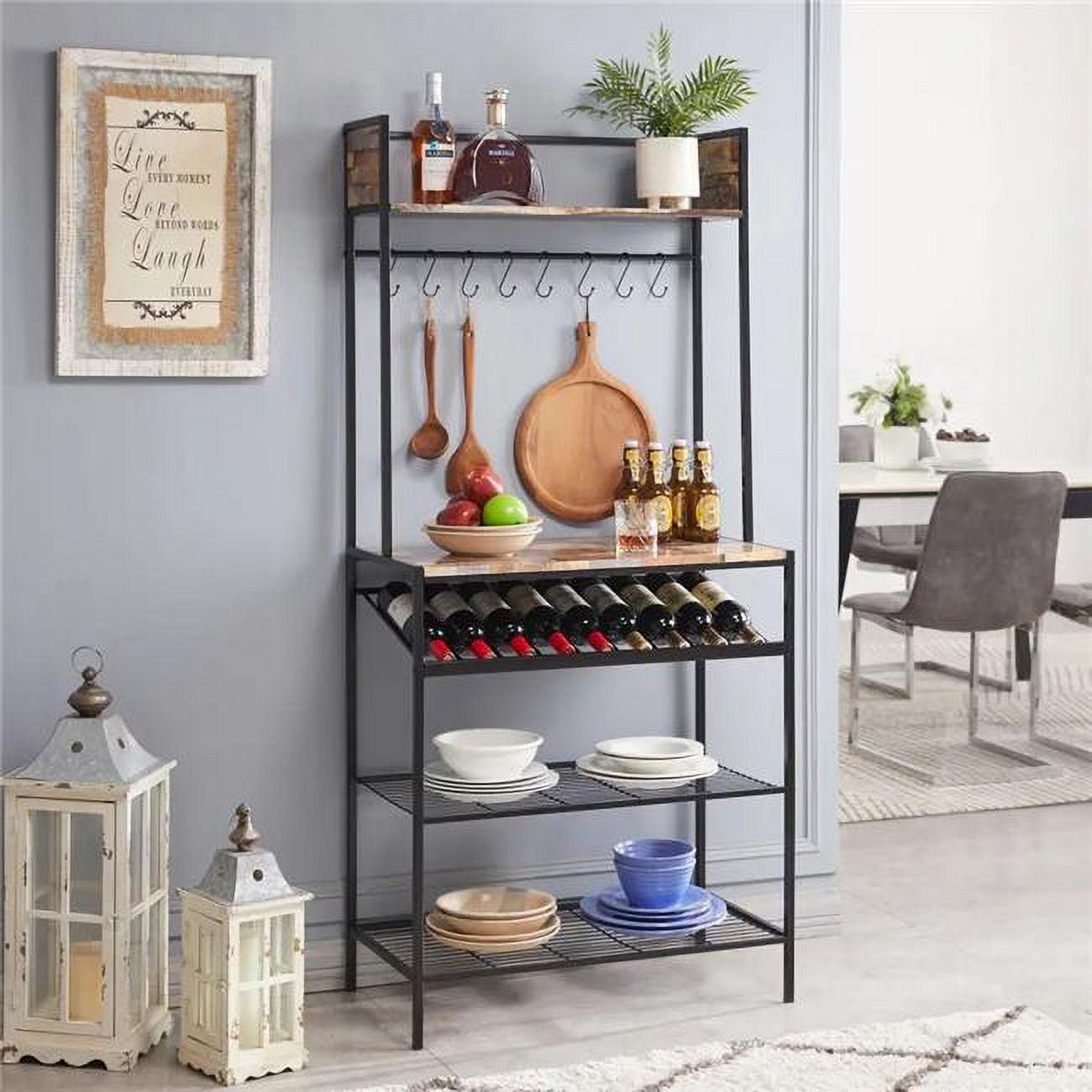 Black and Red Metal and Wood Baker's Rack with Wine Storage