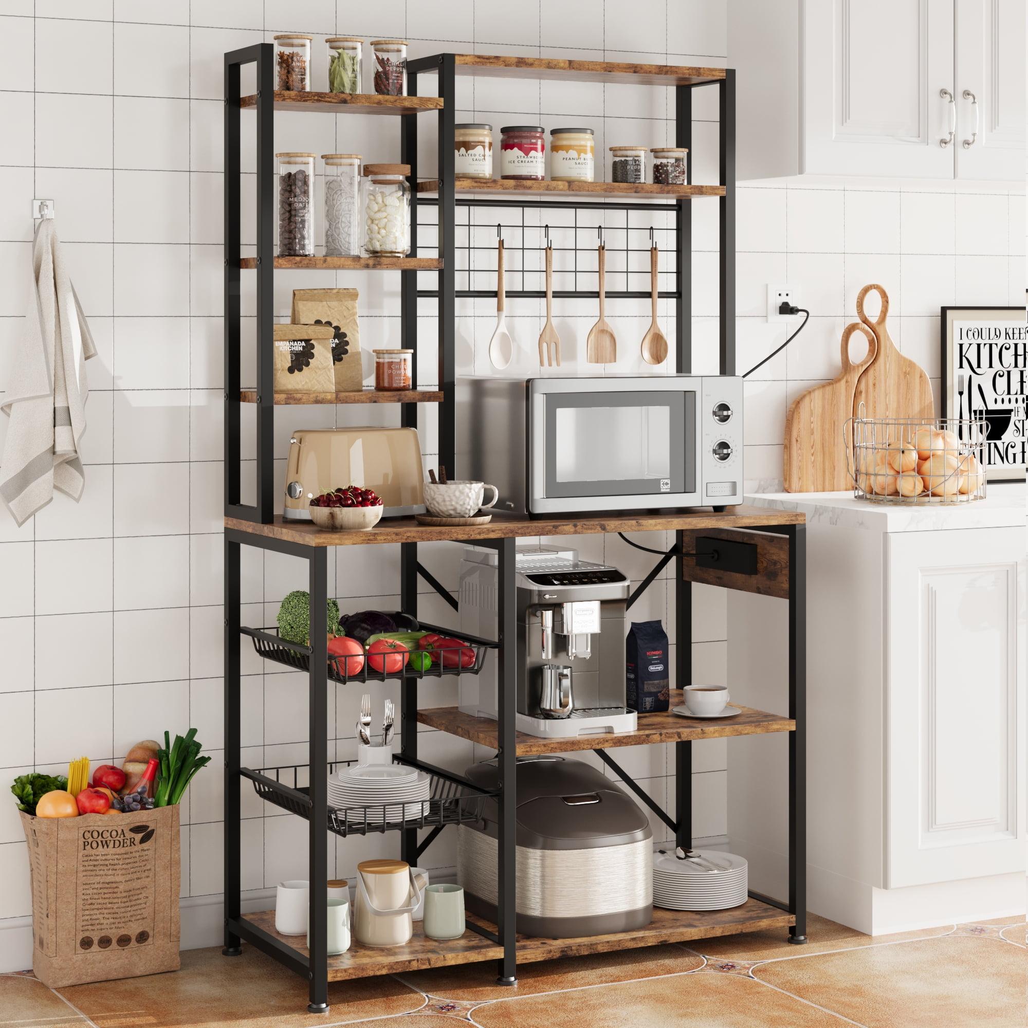 Rustic Brown 7-Tier Industrial Bakers Rack with Power Outlet