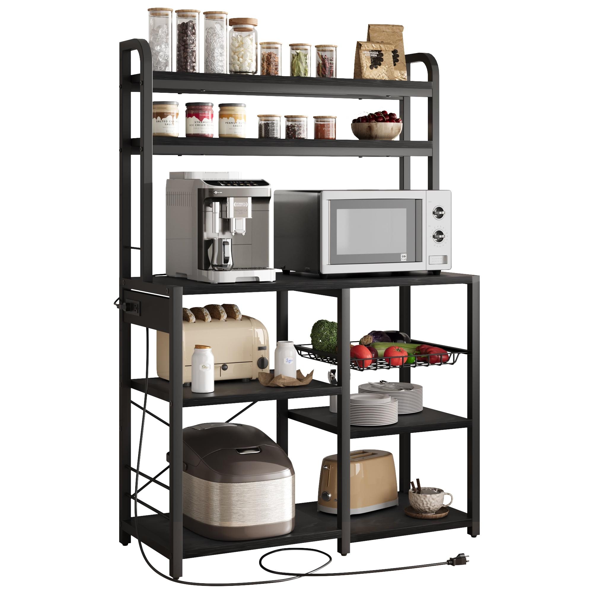 Rustic Brown Adjustable 6-Tier Baker's Rack with Power Outlet