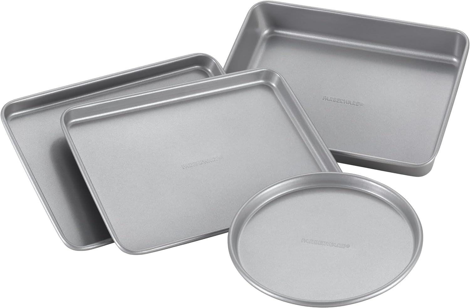 Farberware Silver Steel Nonstick 4-Piece Toaster Oven Bakeware Set