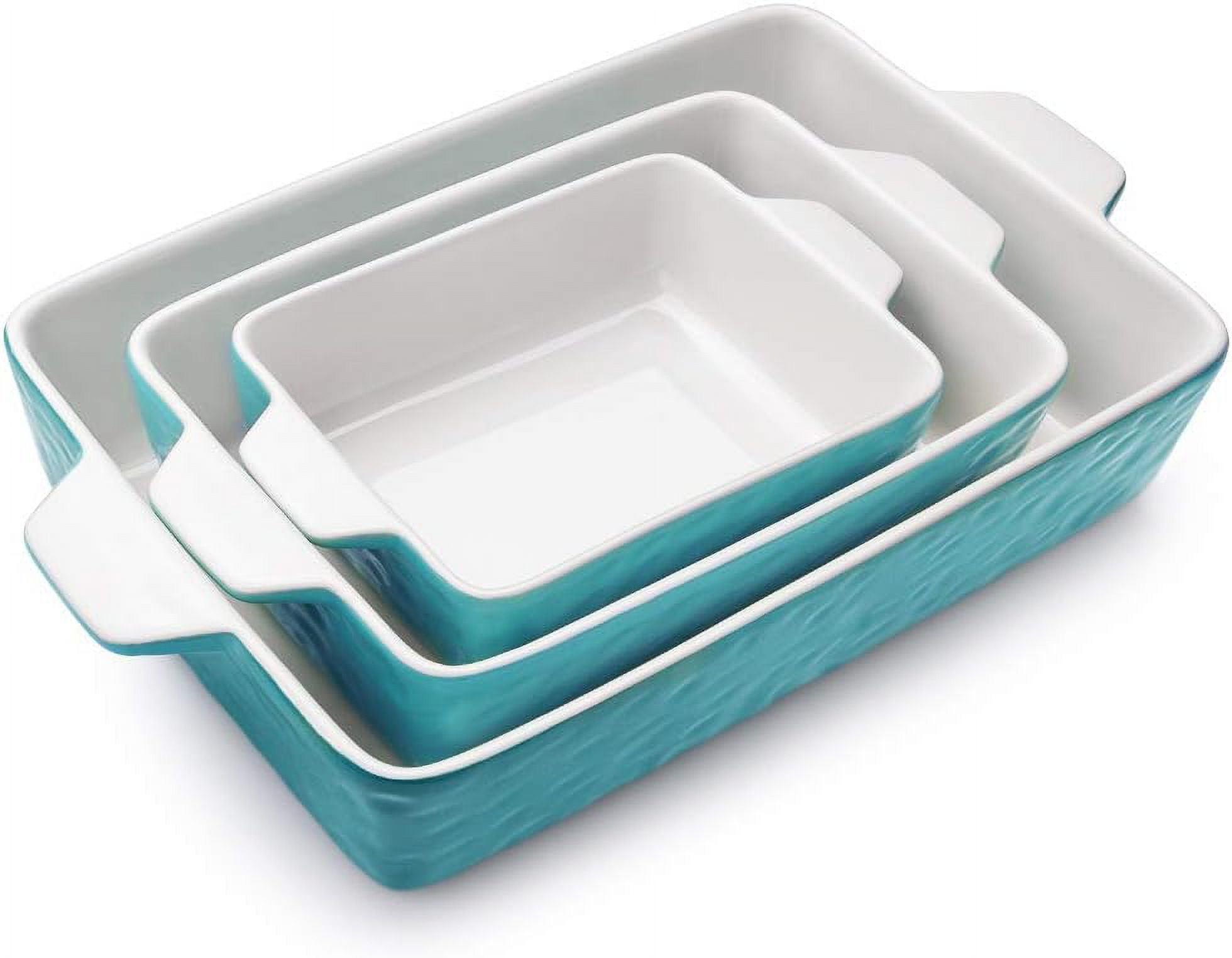 3-Piece Ceramic Casserole Dishes for Oven - Porcelain Bakeware Dishes w/Premium Non-Stick Coating & Built-In Handles - Dishwasher & Microwave Safe - 14.7"/10.8"/7.9" (Aqua)