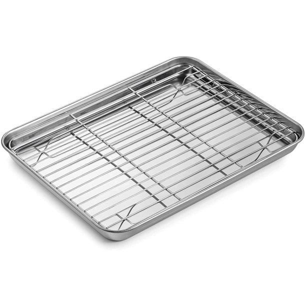 Baking Sheet with Rack Set (1 Sheet + 1 Rack), Cookie Sheets for Baking Use, Stainless Steel Baking Pans with Cooling Racks, Non-toxic, Easy Clean, Dishwasher Safe - (Large, 16-Inch)