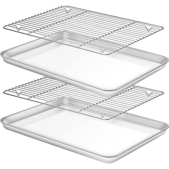 APPENIN WINTER PARK CORP Baking Sheet With Rack Set (2 Pans + 2 Racks), Stainless Steel Cookie Sheet With Cooling Rack, Nonstick Baking Pan, Warp Resistant & Heavy Duty & Rust Free, Size 16 X 12 X 1 Inches