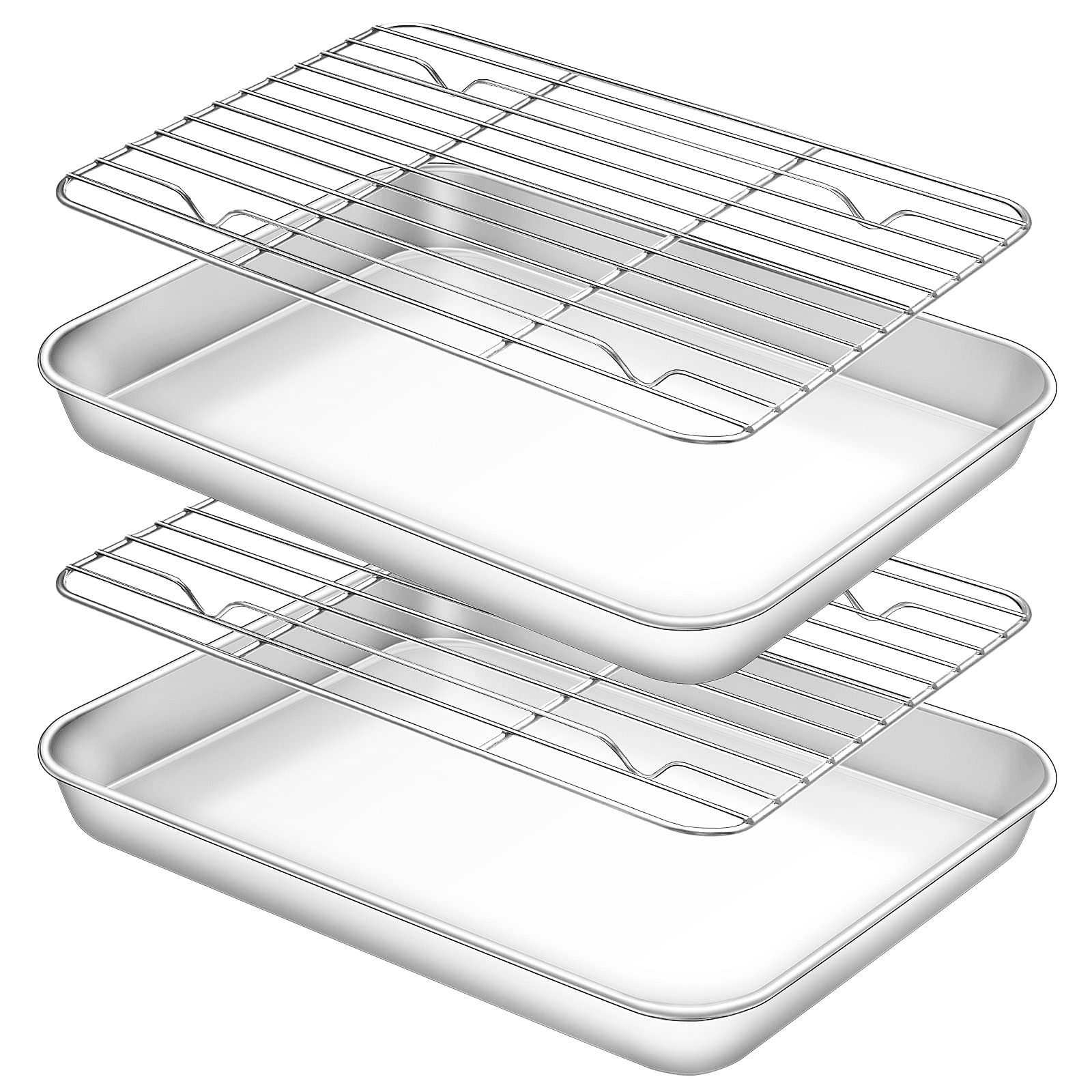 Baking Sheet with Rack Set [2 Pans + 2 Racks ] HKJ Chef Stainless Steel Cookie Sheet Baking Pan Tray with Cooling Rack, Size 9x7x1 Inch, Non Toxic & Heavy Duty & Easy Clean