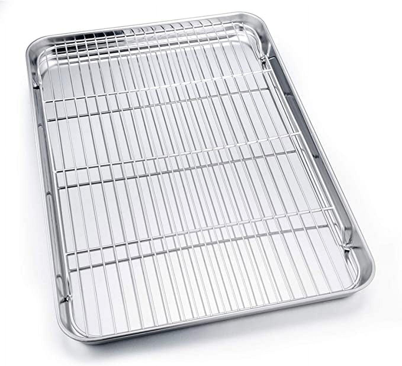 Stainless Steel Baking Sheet with Rack Set, 12.4inchx9.7inch Cookie Sheet Broiling Pan for Oven, Rimmed Metal Tray with Wire Rack for Cooking/Baking/Cooling/Bacon, Non-toxic & Dishwasher Safe ,2PCS