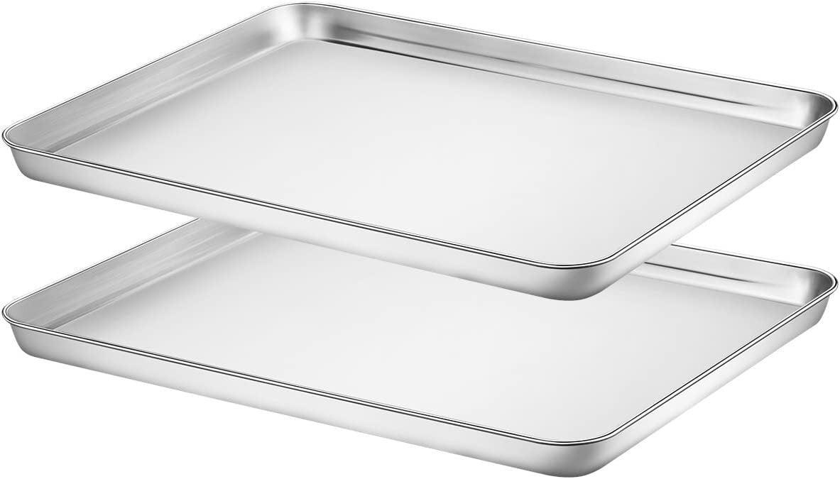 Baking Sheet Set of 2 - Stainless Steel Cookie Sheet Baking Pan, Size 16 x 12 x 1 inch, Non Toxic & Heavy Duty & Mirror Finish & Rust Free & Easy Clean