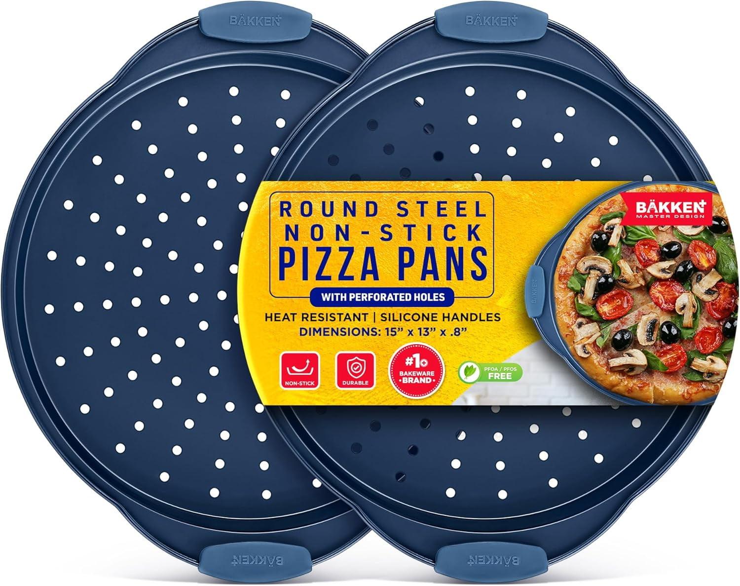 Pizza Pan with silcione Handle - Royal Blue- 2 Pack