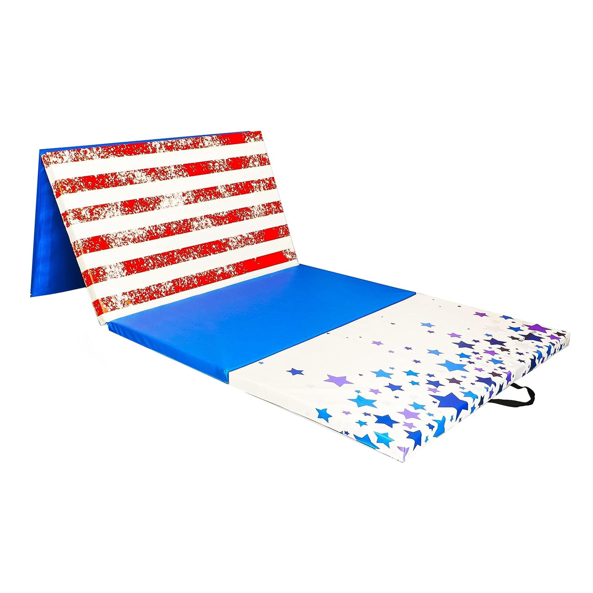 BalanceFrom Folding Gymnastics Mat, Thick Home Gym Floor Tumbling Equipment, Star/Stripe - Portable Exercise and Workout Pad for Pilates, Aerobics,