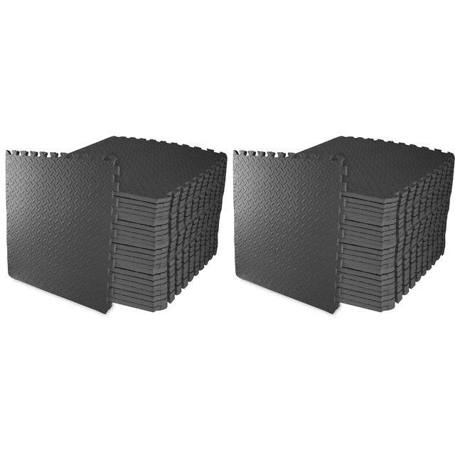 BalanceFrom Fitness 96 Square Foot Double Sided Non Slip High Density EVA Foam Exercise Mat Tiles with Interlocking Edges, Black  (2 Pack)