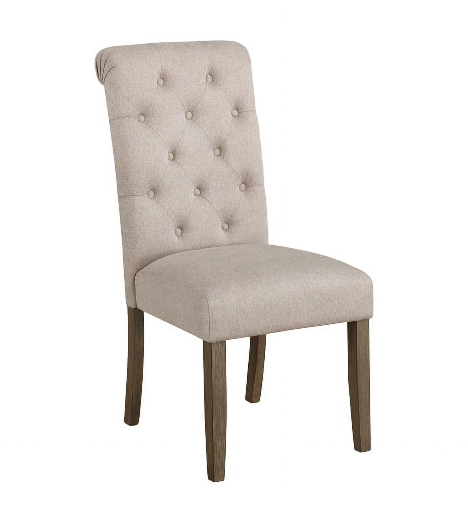 Elegant Beige Upholstered Parsons Side Chair with Rustic Wood Legs