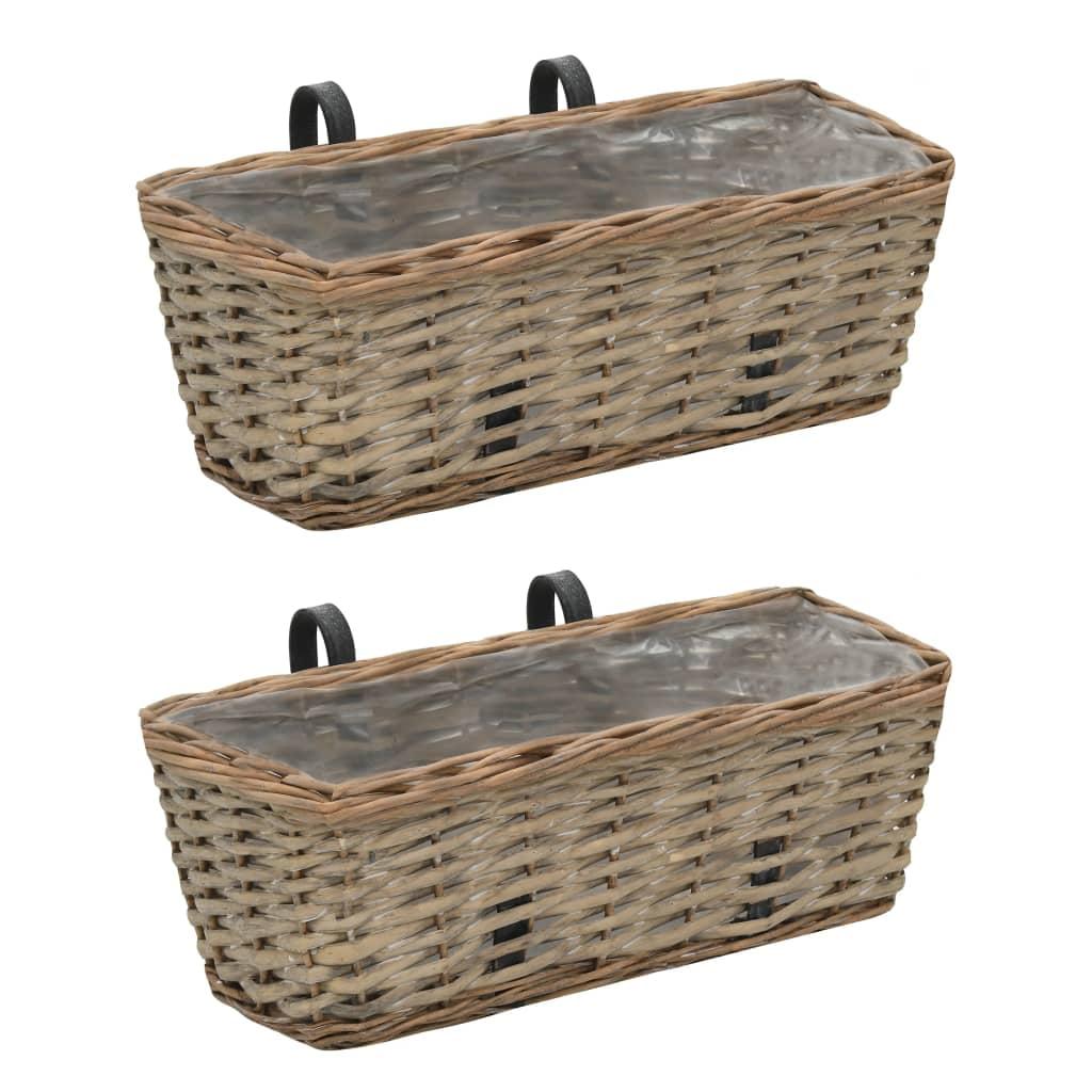 Rustic Wicker Balcony Planters with PE Lining, Set of 2