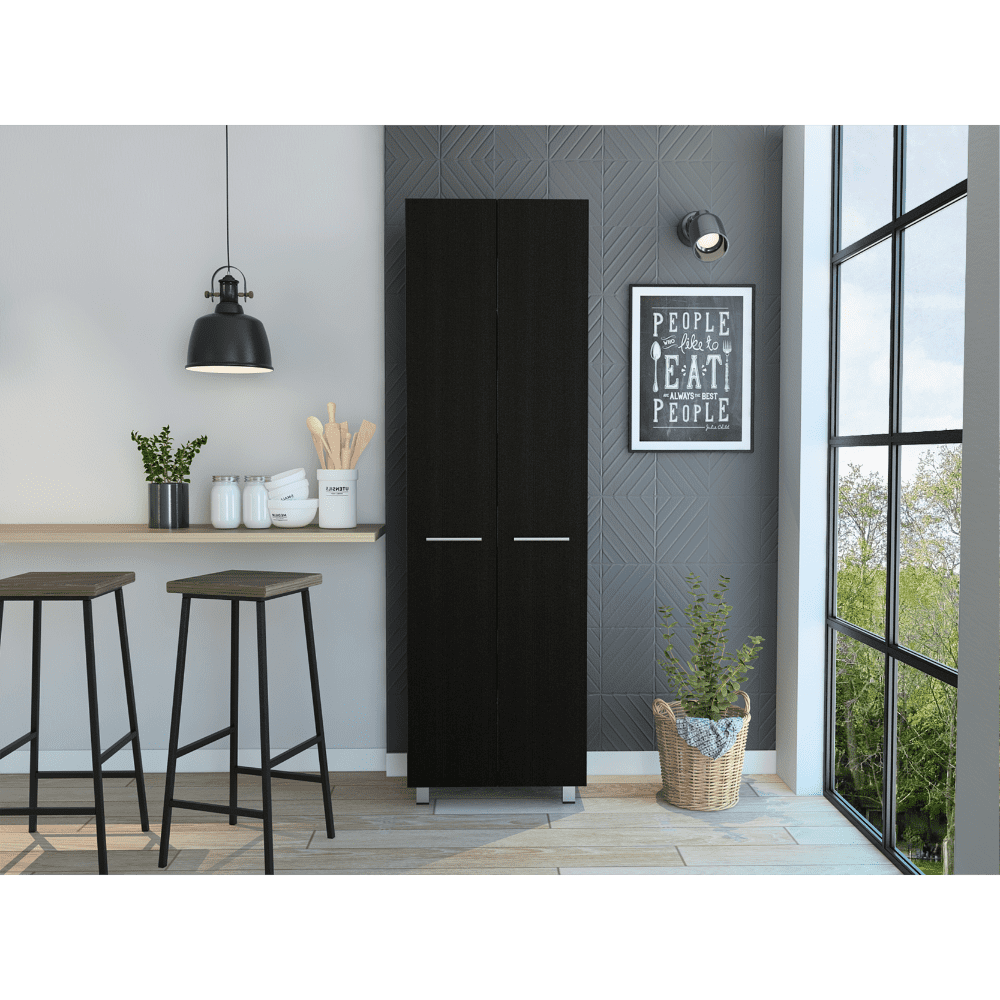 Black Particle Board Kitchen Pantry Cabinet with 5 Shelves