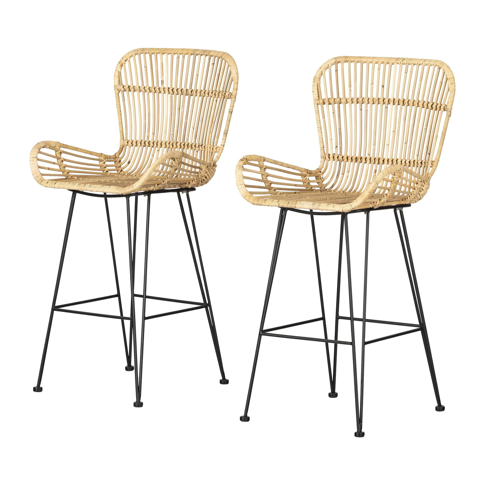 Balka Standard Rattan Counter Stool With Armrests, Set Of 2 Rattan And Black