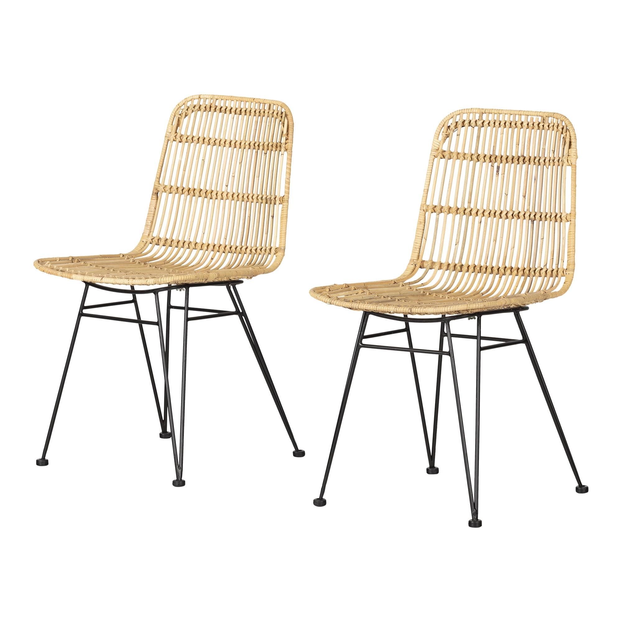 Bohemian Beige Rattan Dining Chair Set with Hairpin Legs