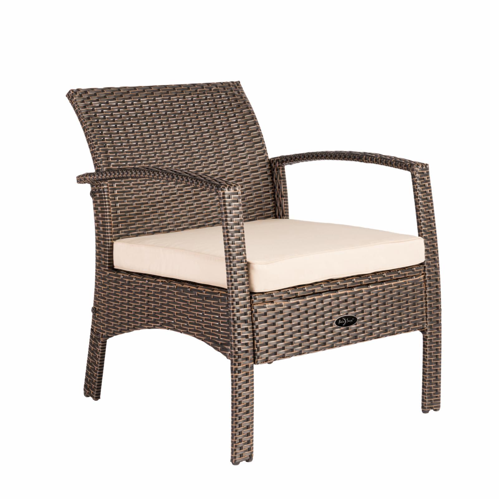 Mocha Wicker Outdoor Armchair with Khaki Cushion