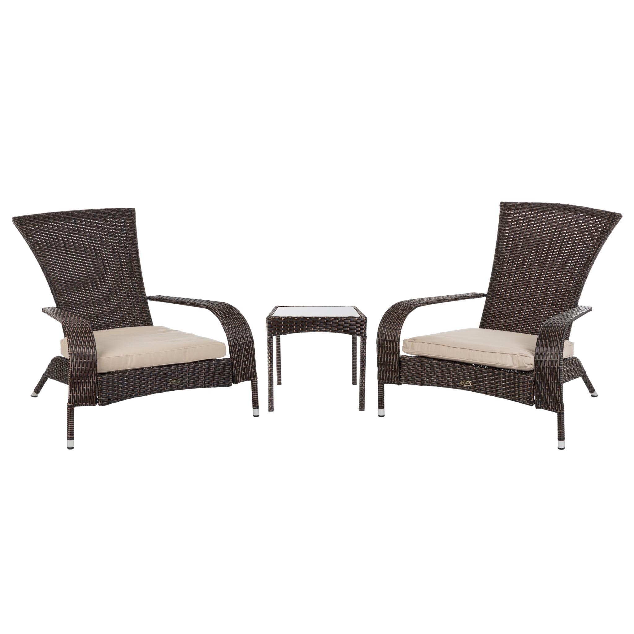 PatioSense Duplex Patio Sense Coconino Wicker Conversation Set, Durable Adirondack Style Chairs Includes Khaki Cushions - Mocha
