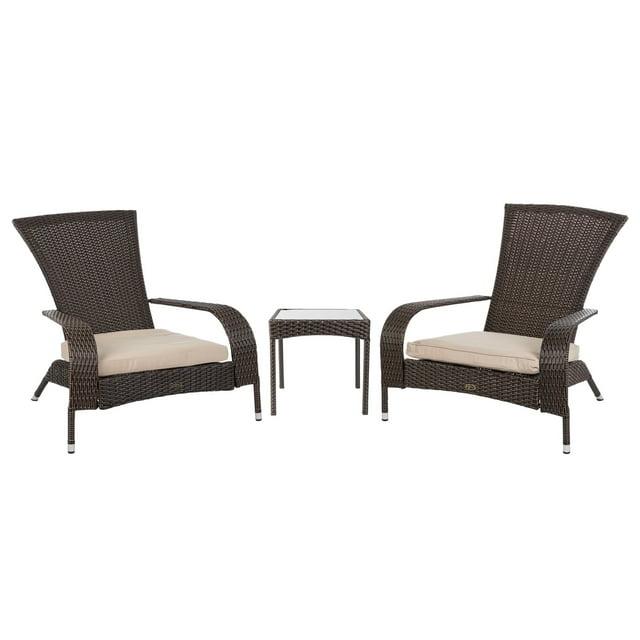 PatioSense Duplex Patio Sense Coconino Wicker Conversation Set, Durable Adirondack Style Chairs Includes Khaki Cushions - Mocha