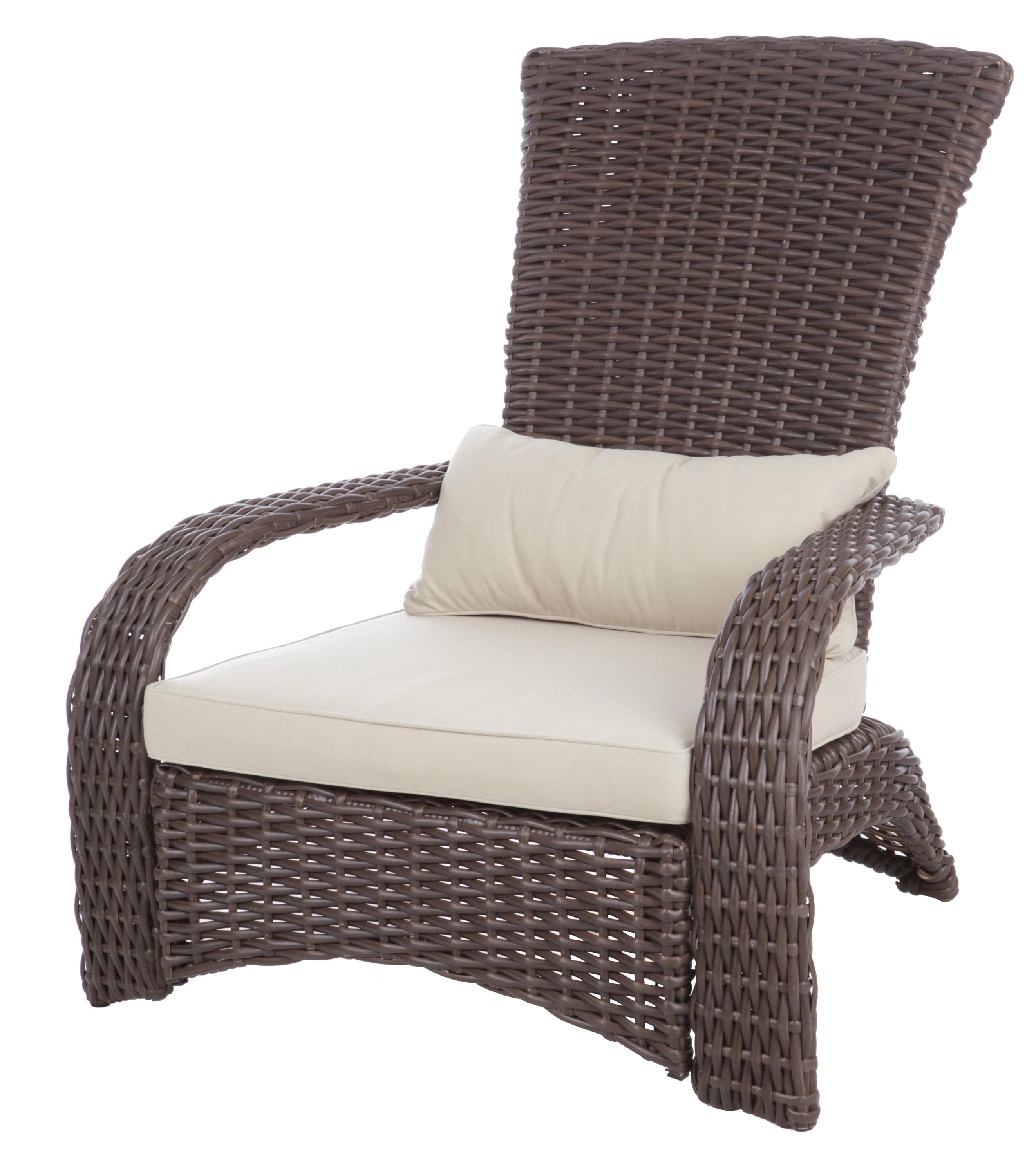 Mocha Resin Wicker Lounge Chair with Beige Cushions