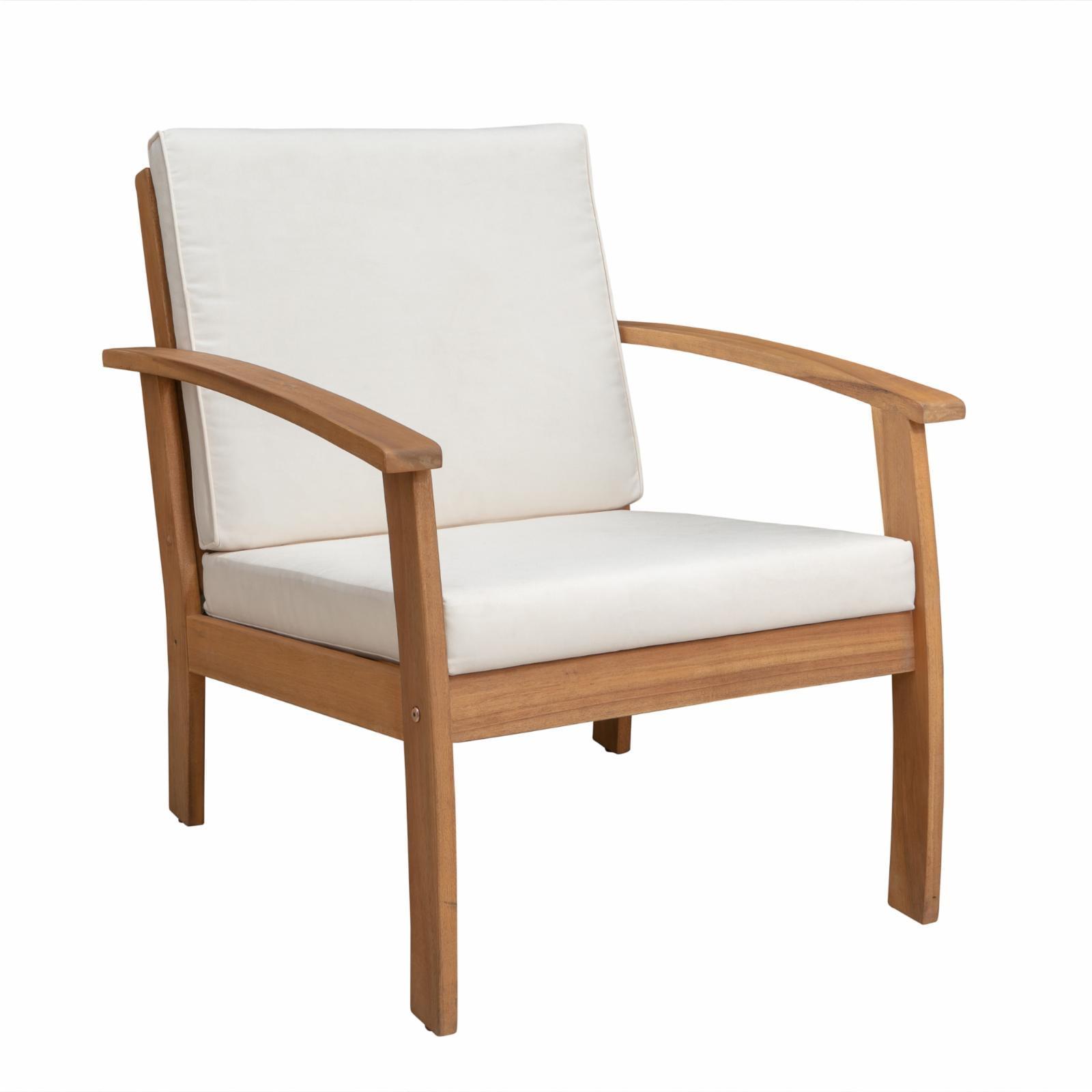 Scandinavian Midcentury Modern Solid Wood Lounge Chair with Cream Cushions