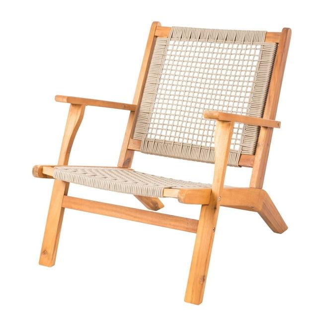 Balkene Home Patio Sense Vega Natural Stain Chair ,Acacia Wood Construction ,Woven Web Seat- Navy Blue Cording