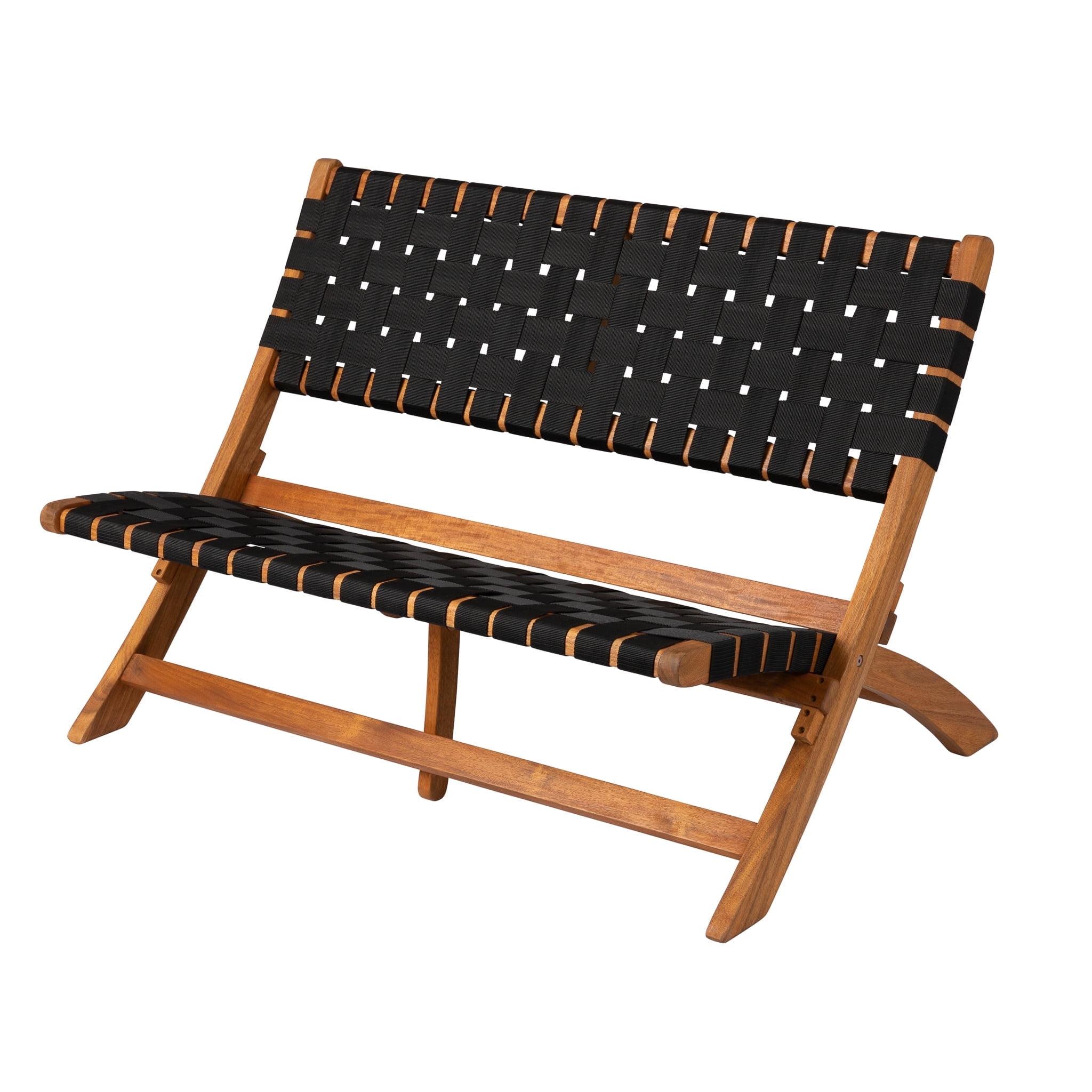 Balkene Home Sava Bench Low-Slung Acacia Wood Construction No Assembly-Unfold-Teak Toned Oil Finish