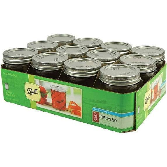 Ball Mason Glass Regular Mouth Half Pint 8 oz Jars with Lids and Bands, 12 Jars