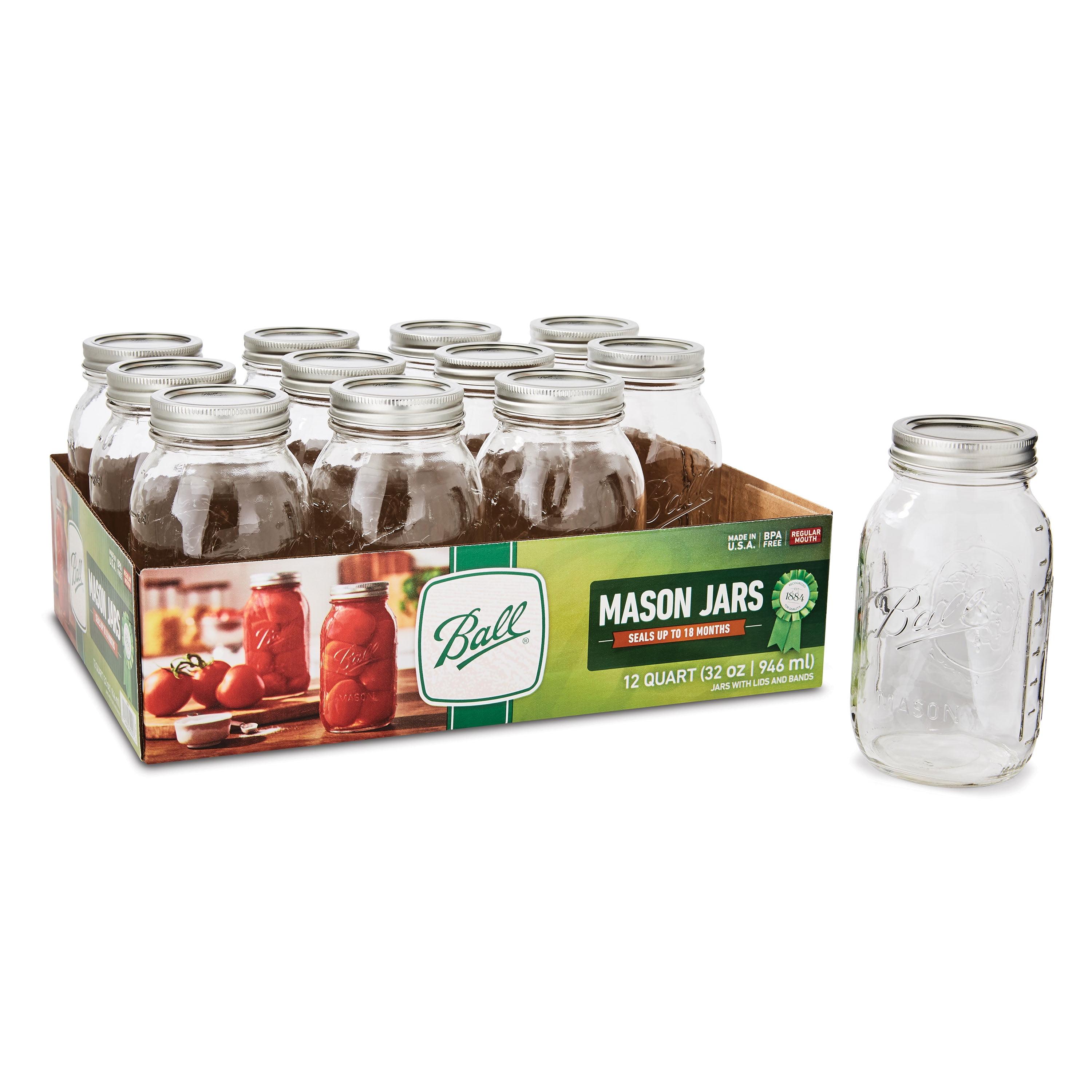 Ball Wide Mouth Quart Glass Mason Jars with Silver Lids, Set of 12