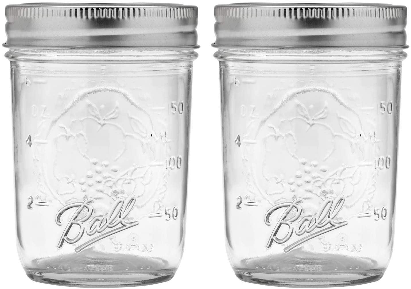 8 oz Clear Glass Mason Jars with Silver Lids, Set of 2