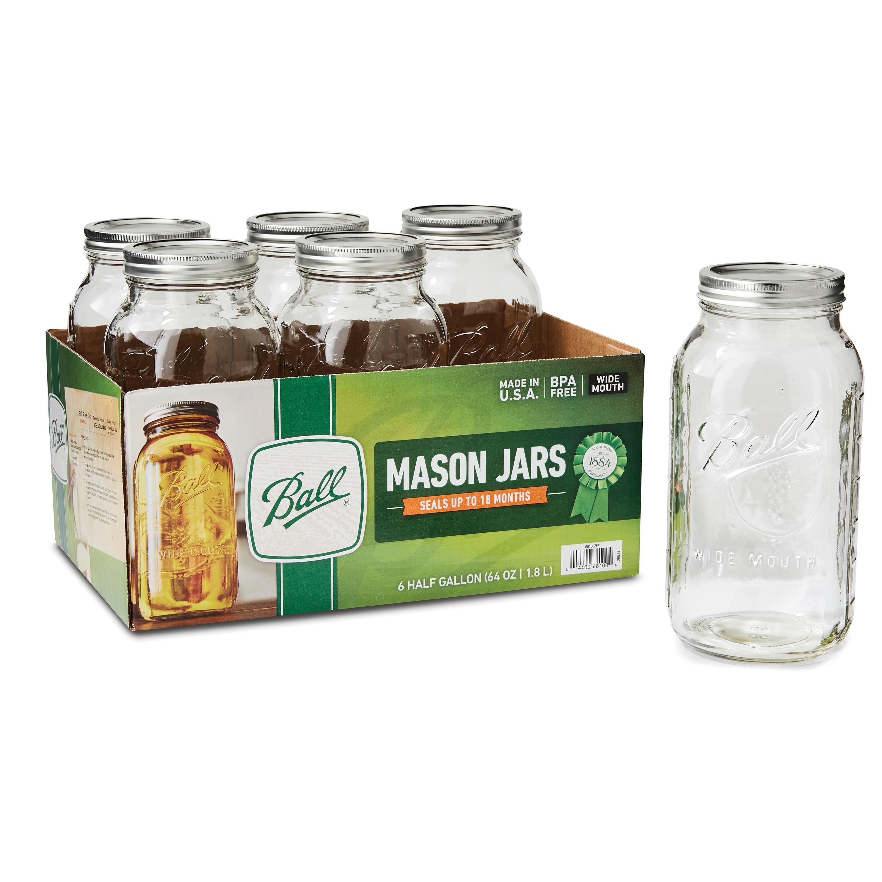 Classic Wide Mouth 64oz Glass Mason Jar Set - Clear, 6-Pack