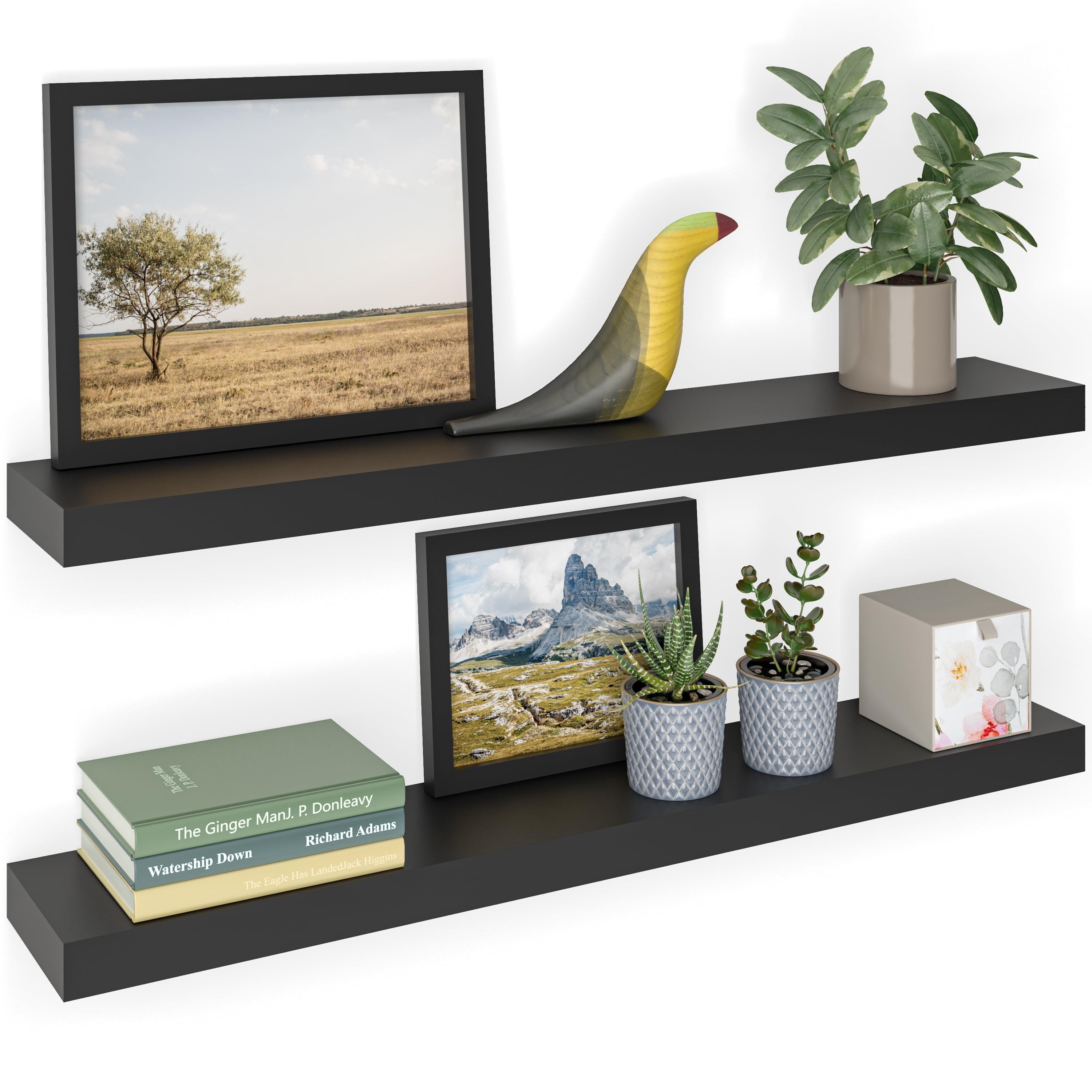 Black 36'' Floating Wood Wall Shelves with Invisible Brackets, 2-Pack