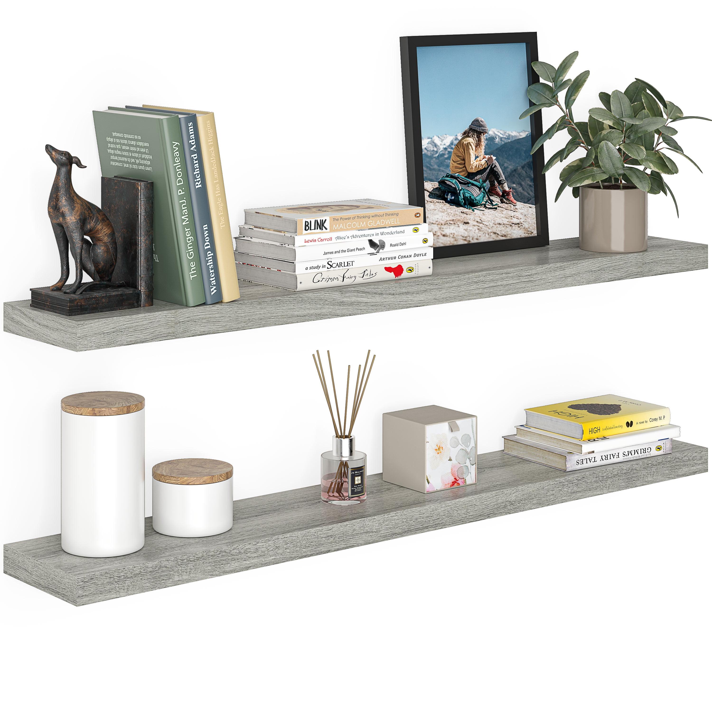 Gray Oak 48'' Floating Wall Shelves with Invisible Brackets