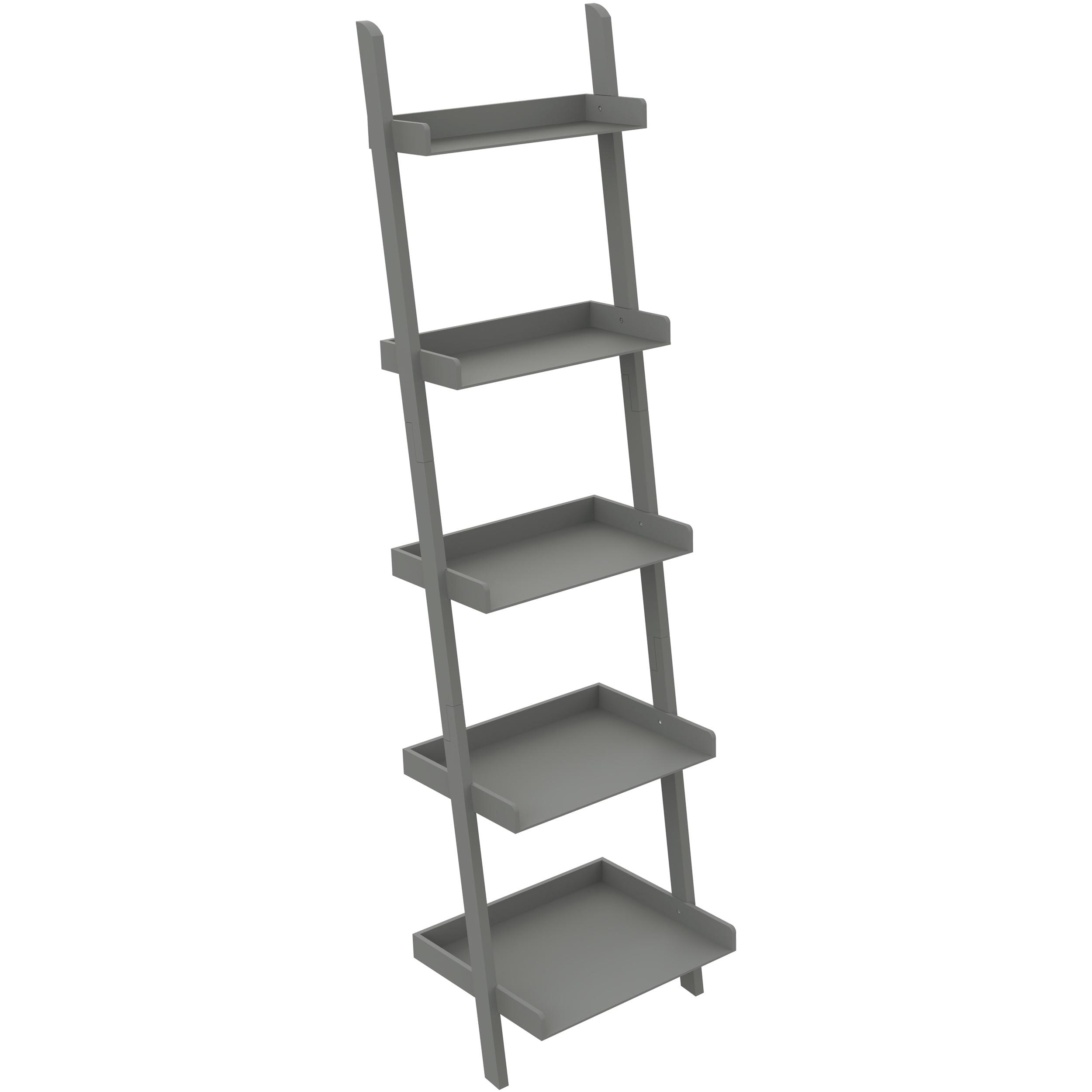 Gray 67" 5-Tier Wood Leaning Ladder Bookcase