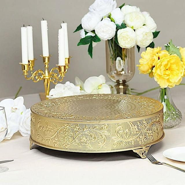 Efavormart 18 inch Gold Round Embossed Metal Cake Plateau Stand Riser Wedding Birthday Party Dessert Cake Pedestal Display Plate