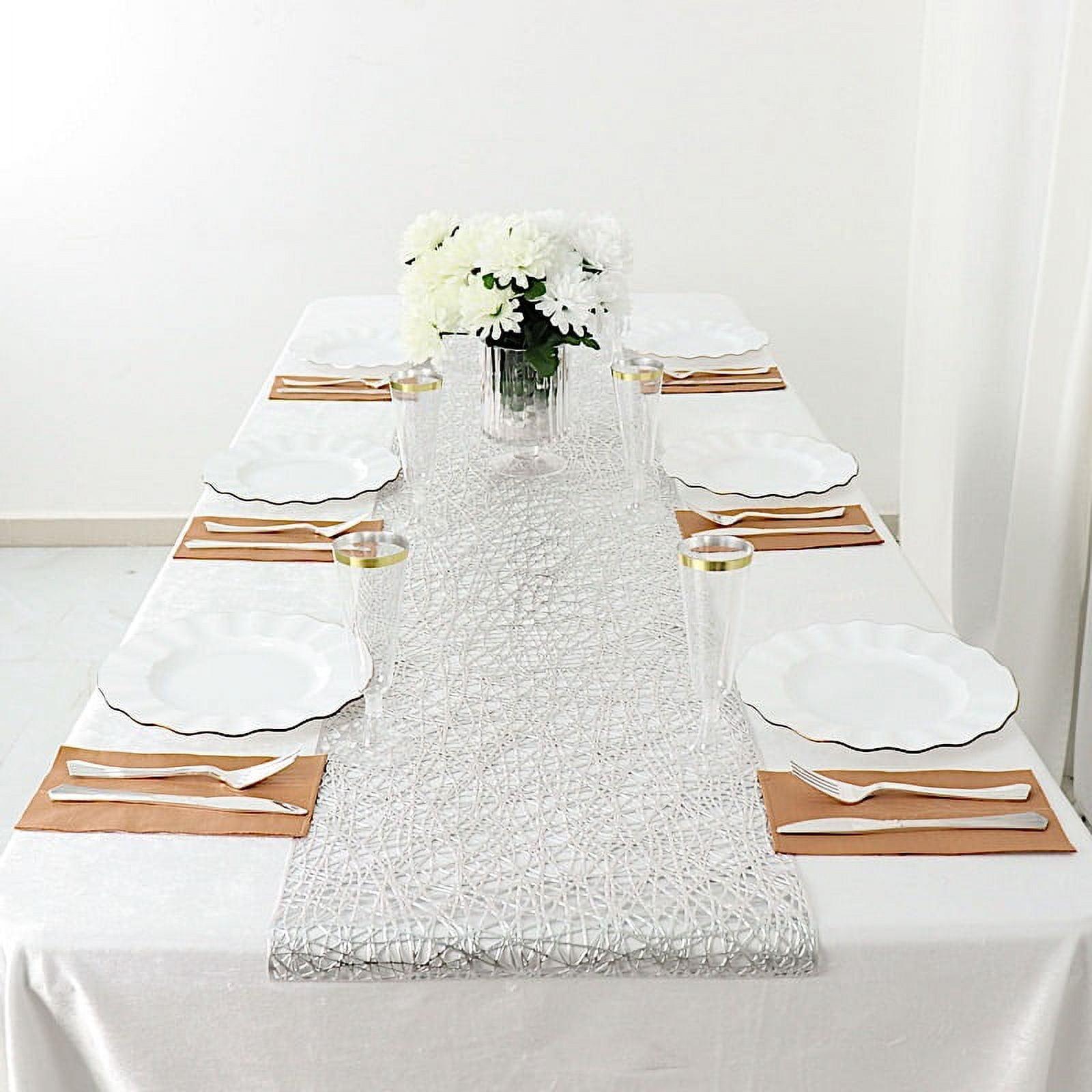 6 Feet Silver Reversible Metallic Woven Vinyl Table Runner