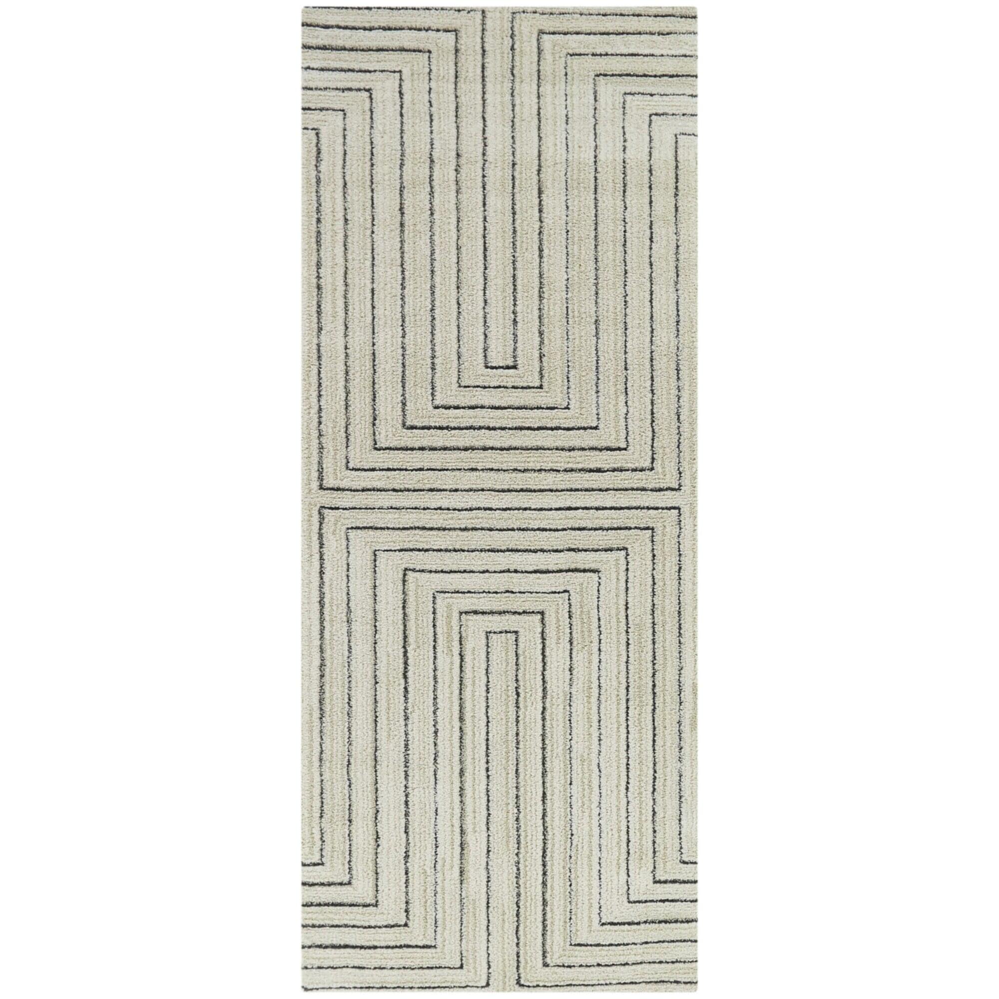 Balta Rugs 2'7"x7' Carmody Transitional Geometric Rug Cream: Off-White Runner, Medium Pile, Indoor Use