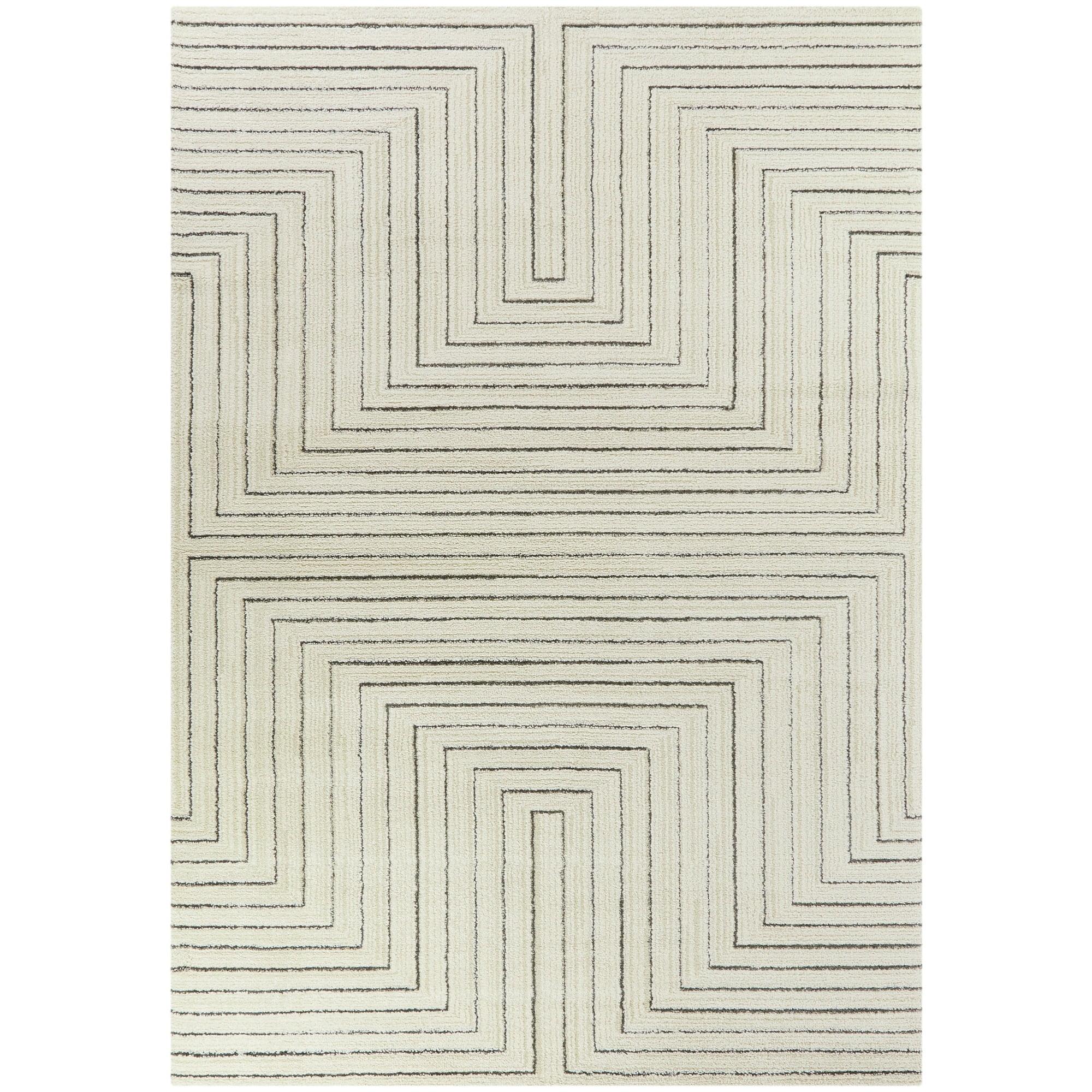 Luxurious Carmody Cream Geometric Synthetic Area Rug 5'3" x 7'