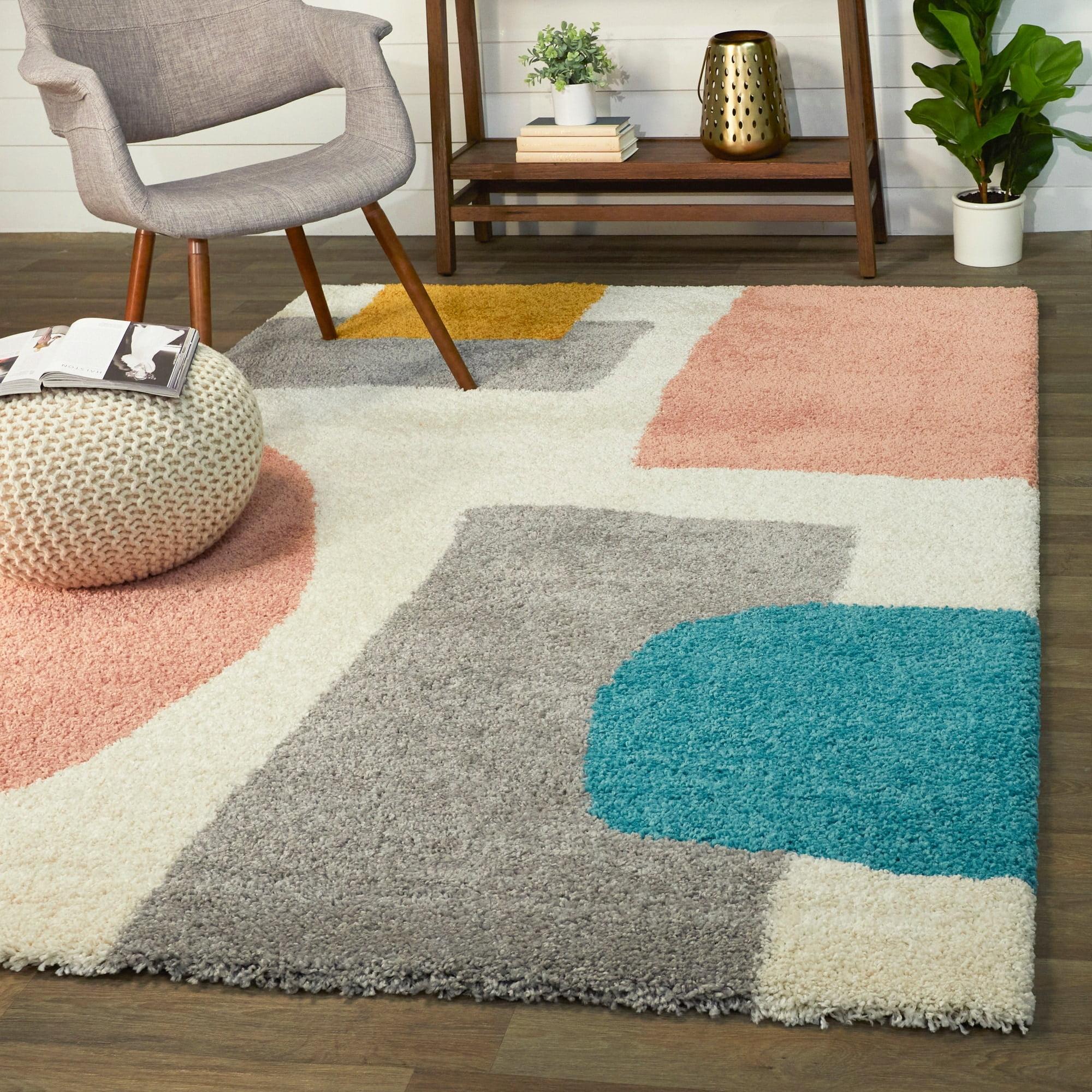 Chapelle Gray and Multicolor Geometric Shag Area Rug 5' x 7'