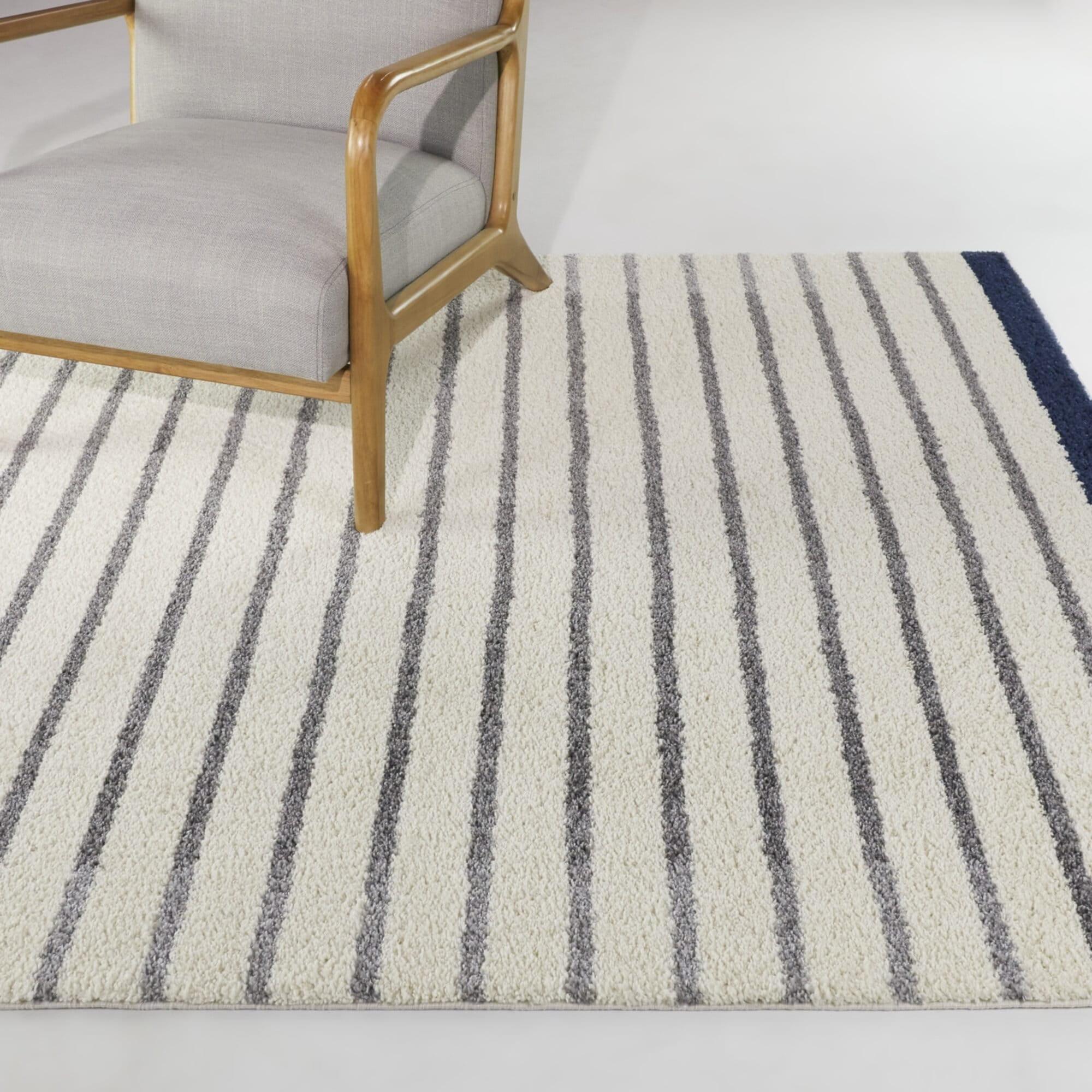 Navy and Ivory Stripe 8' x 10' Synthetic Area Rug