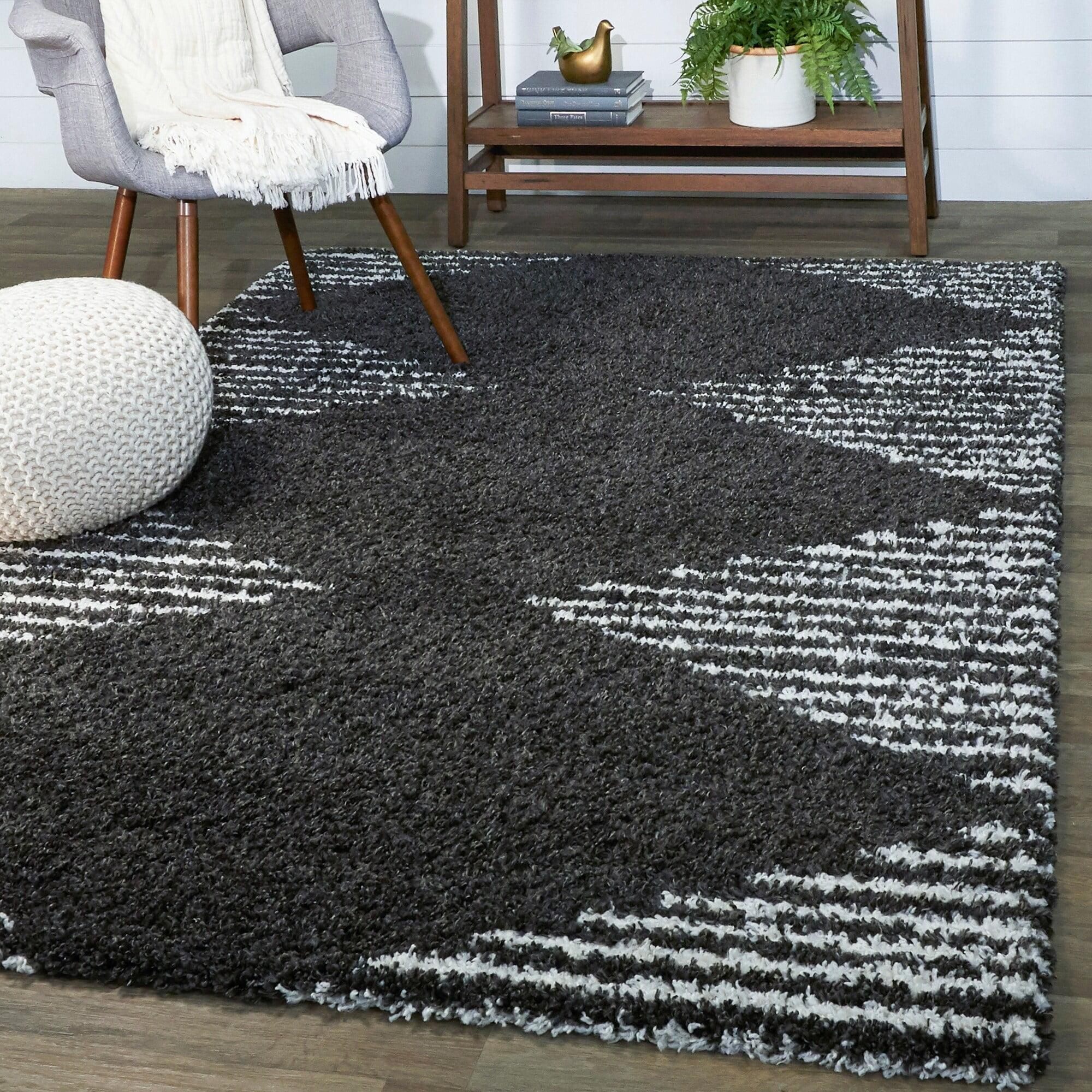 Charcoal and White Stripe Shag Kids' Rug 5' x 7'