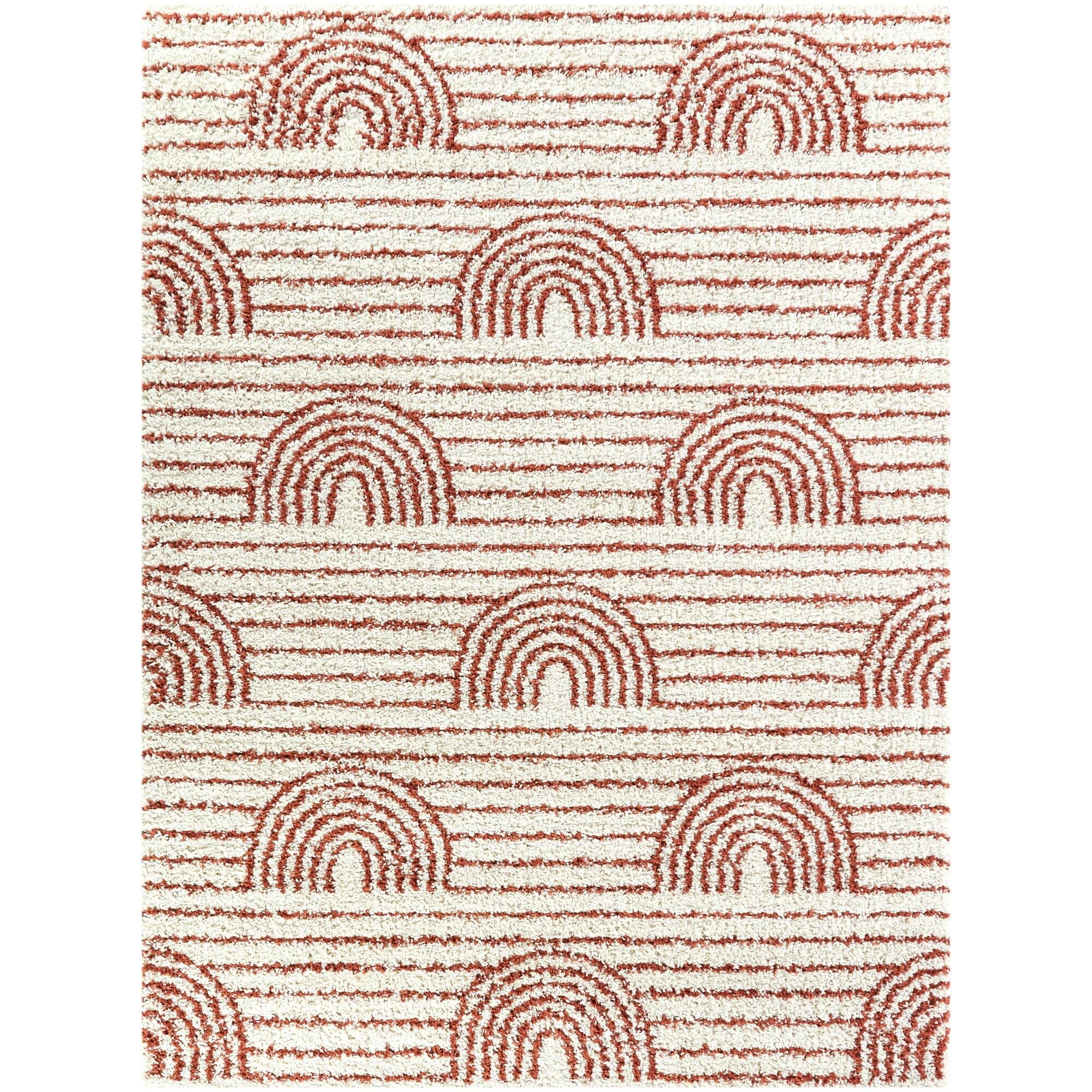 5'3"x7' Hailey Rainbow Striped Kids' Rug White/Red - Balta Rugs: Fade & Stain-Resistant, High Pile, Kids Room Rug
