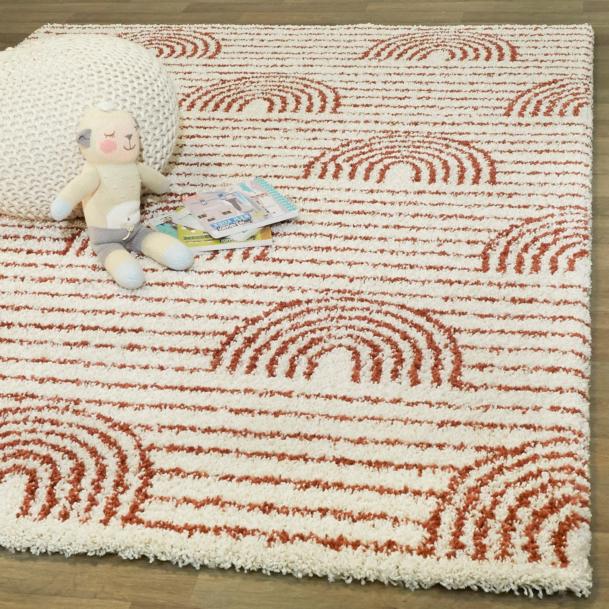 7'10"x10' Hailey Rainbow Striped Kids' Rug White/Red - Balta Rugs: Playroom, Bedroom, High Pile, Fade & Stain Resistant