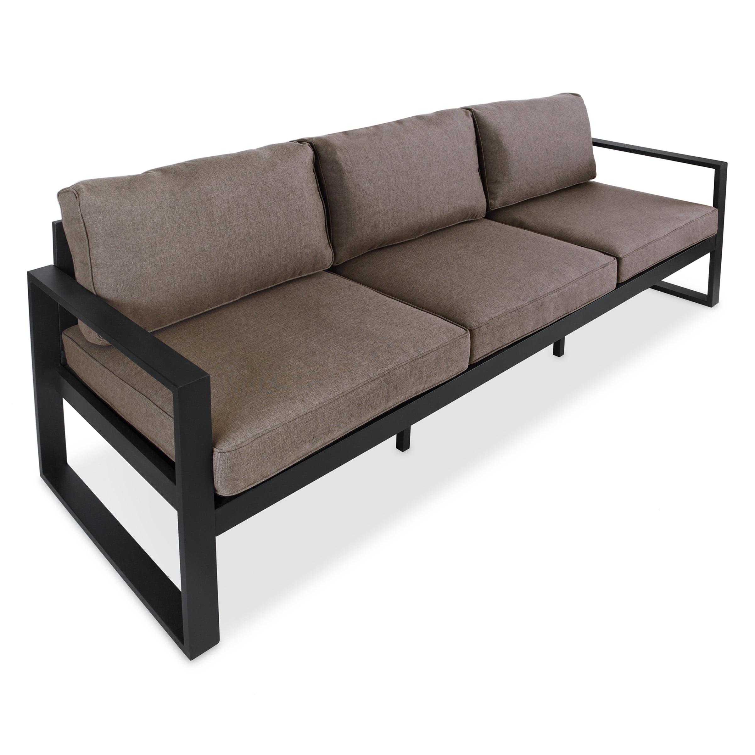 Baltic Black Metal Outdoor 3-Seat Sofa with Cushions