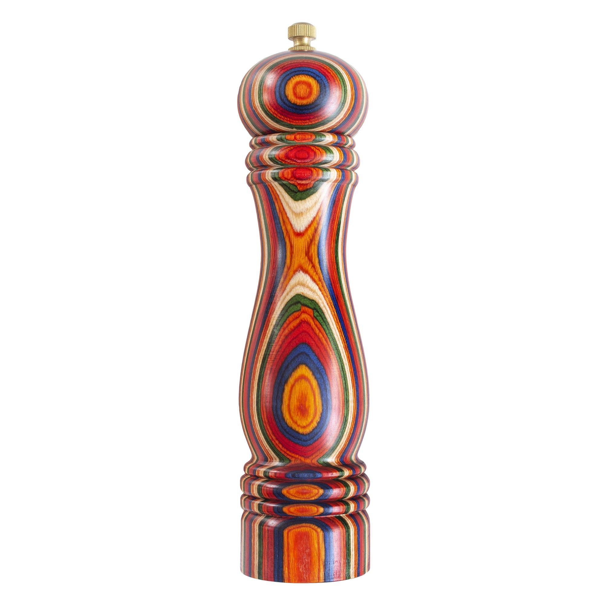 Marrakesh Multicolor Birch Wood Pepper Grinder with Brass Knob