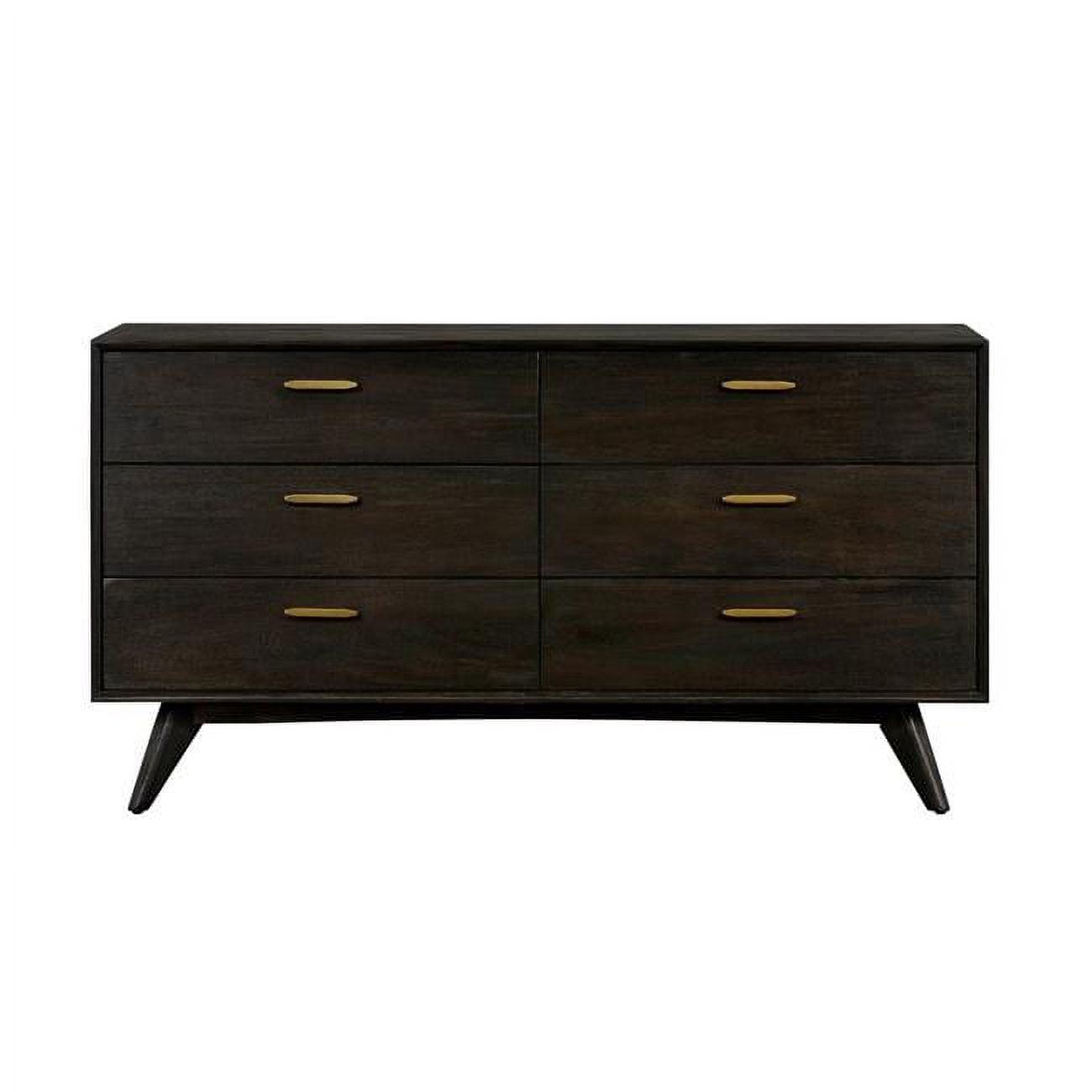 Baly Mid-Century Modern Double Dresser with Velvet Lined Drawers, Brown