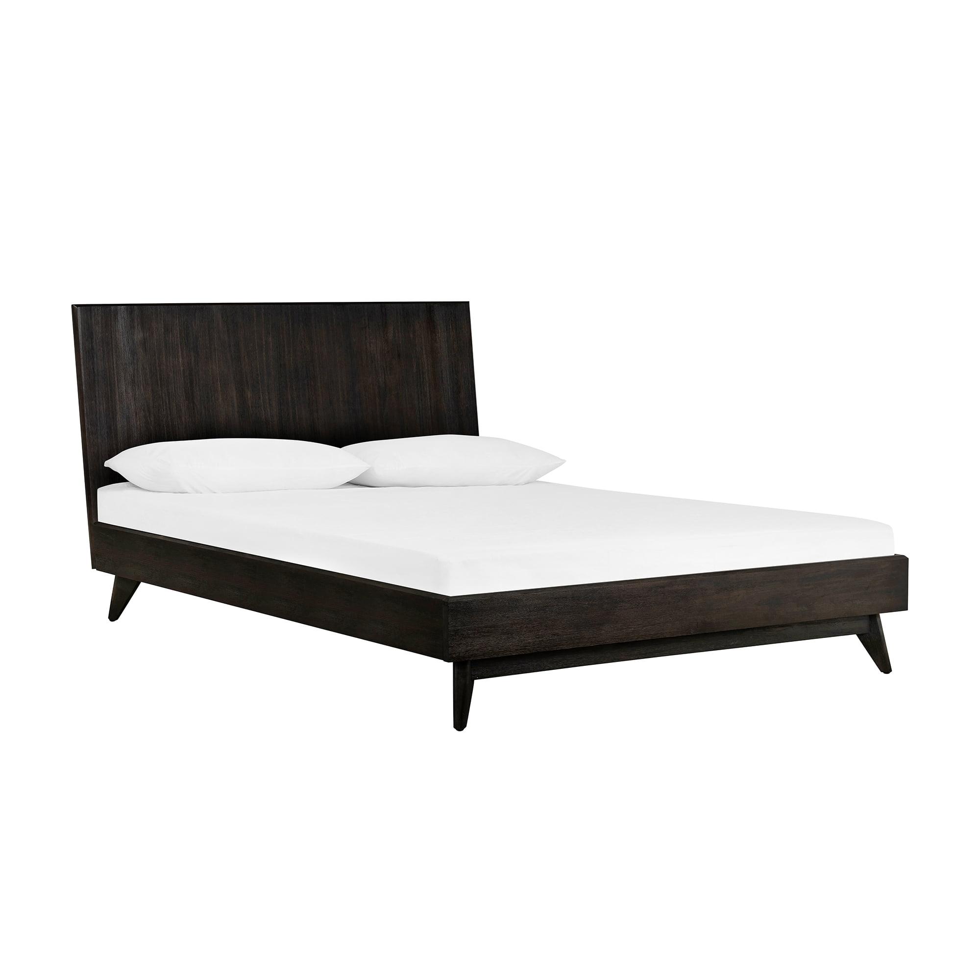 Baly Acacia Wood King Platform Bed with Upholstered Headboard and Storage Drawer